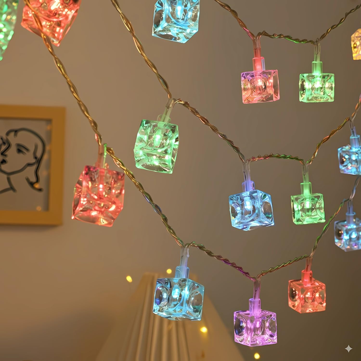 One94Store 14 LED, 3 Meter Ice Cube String Lights – Multicolor Fairy Lights | AC Powered, Waterproof Decorative Lights for Home decore, Diwali & Festive Decore (Multicolor)-image-43