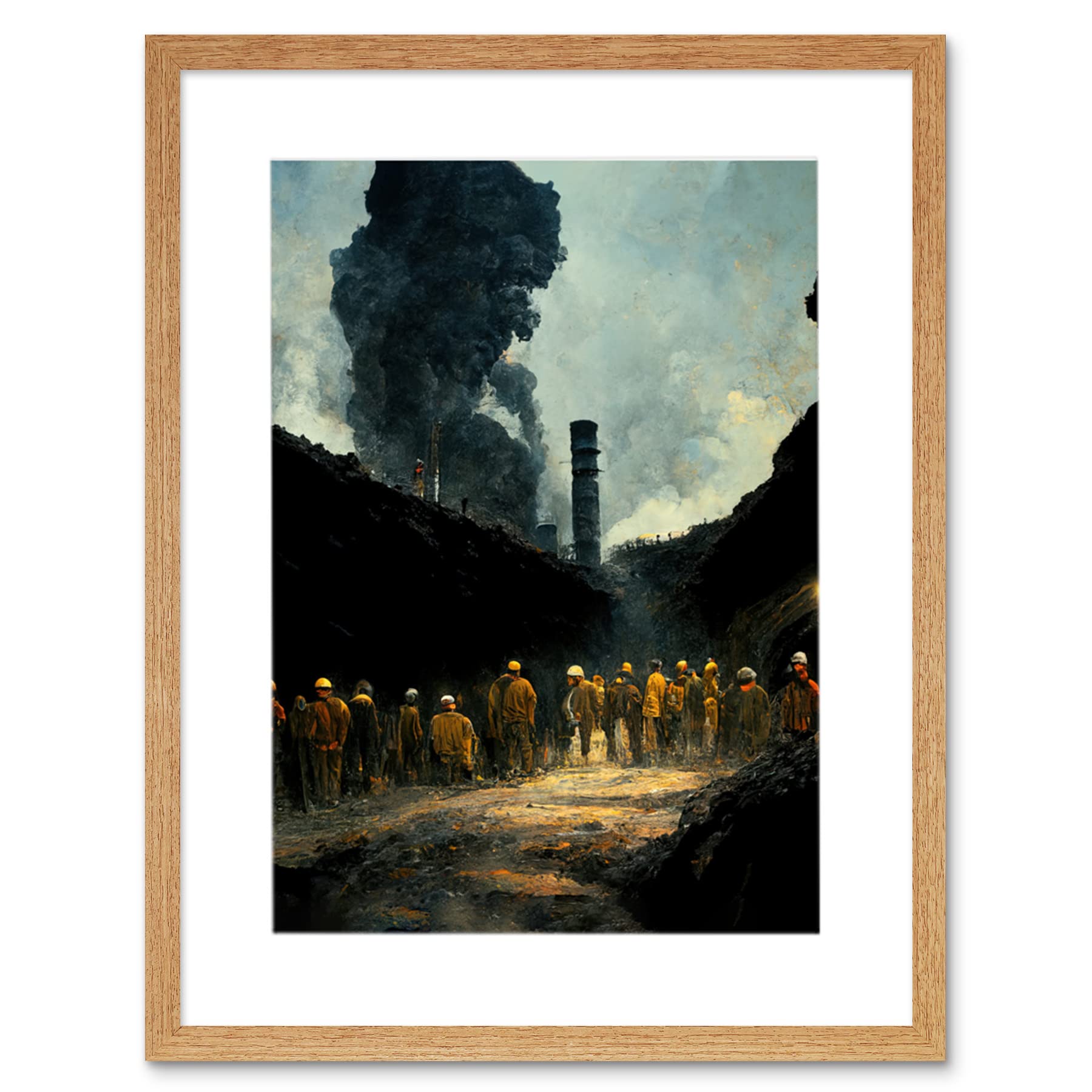Doppelganger33 Ltd Framed Light Oak 12X16 Coal Miners Colliery 1972 South Wales Uk Artwork Framed Wall Art Print 12X16 Inch