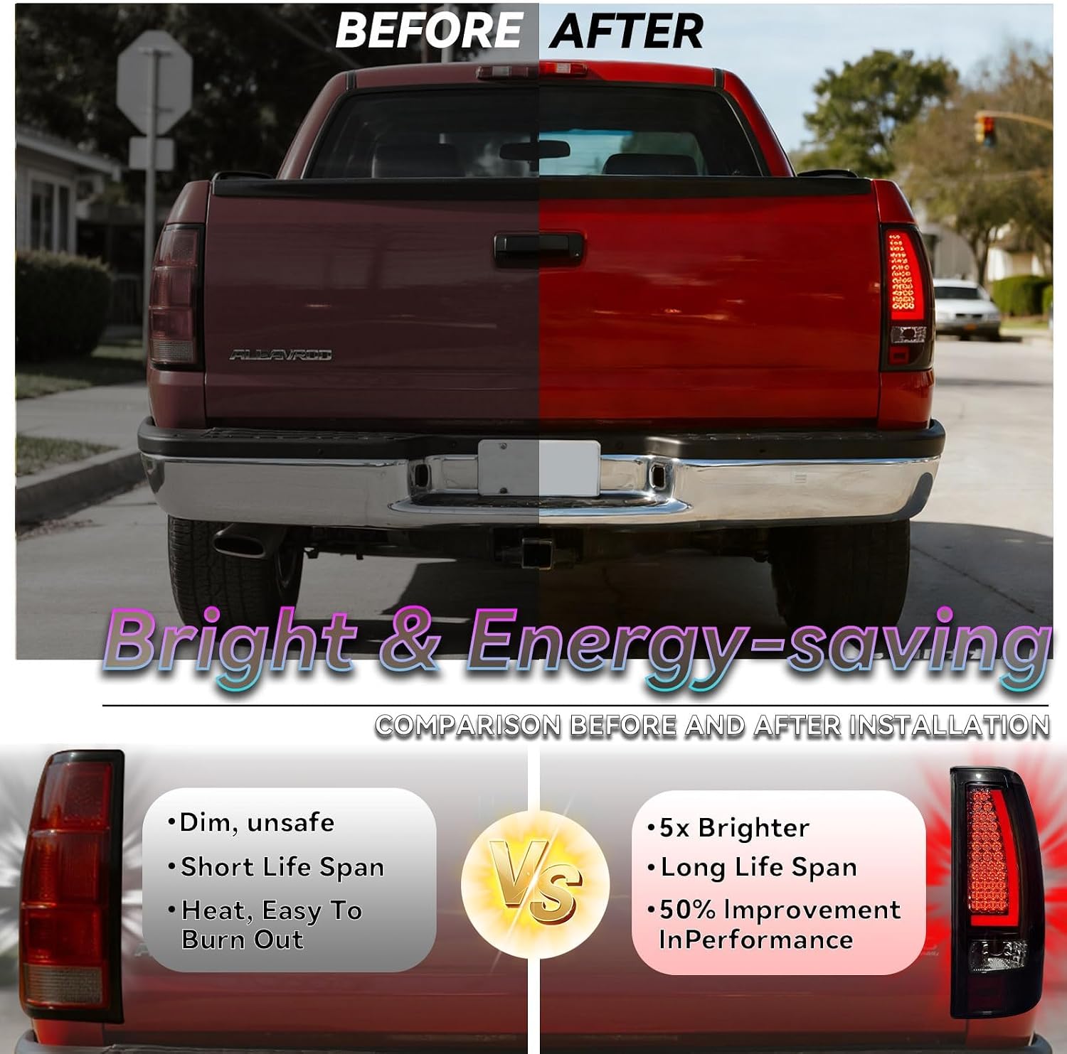 all-in-one LED Tail Light for Chevy Silverado 1500 2500(1999-2002),1500HD 2500HD(2001-2002), GMC Sierra 1500 2500(1999-2003), 1500HD 2500HD(2001-2003),Upgraded Version Rear Taillight Assembly.