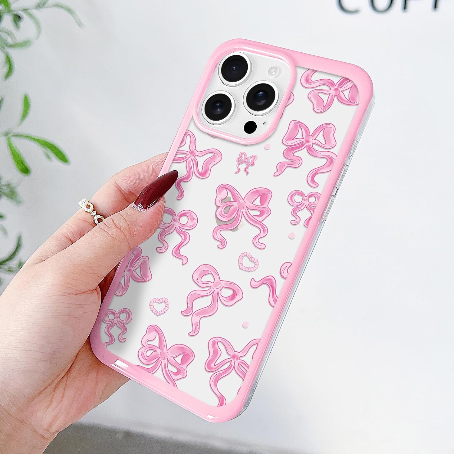 for iPhone 16 Pro Case for Women Girls, Clear Cute Ribbon Bowknot Pattern Luxury Aesthetic Bow Design Transparent Slim Soft TPU Shockproof Protective Phone Case for iPhone 16 Pro, Big Bow - Image 2