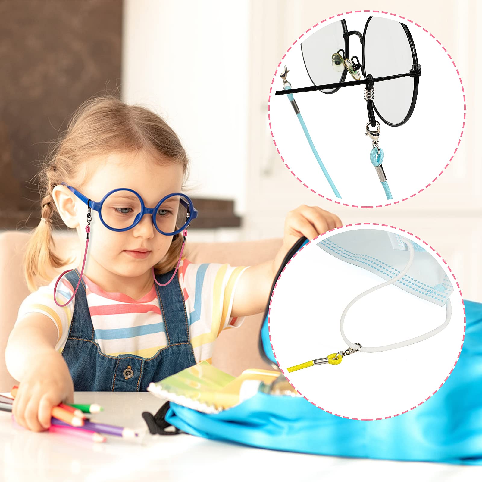 Hifot Kinder Brillenband verstellbar 5 Stück, Mädchen Junge Lesebrille & Sonnenbrille Strap, Brillenschnur Brillenkette Brillenkordel sport