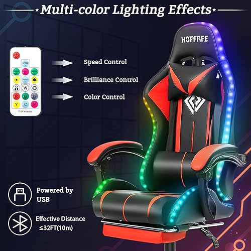 Miniatura 4 de HOFFREE Silla de juegos de masaje para niños, silla de videojuegos con reposapiés y soporte lumbar, silla reclinable de juegos de PC con