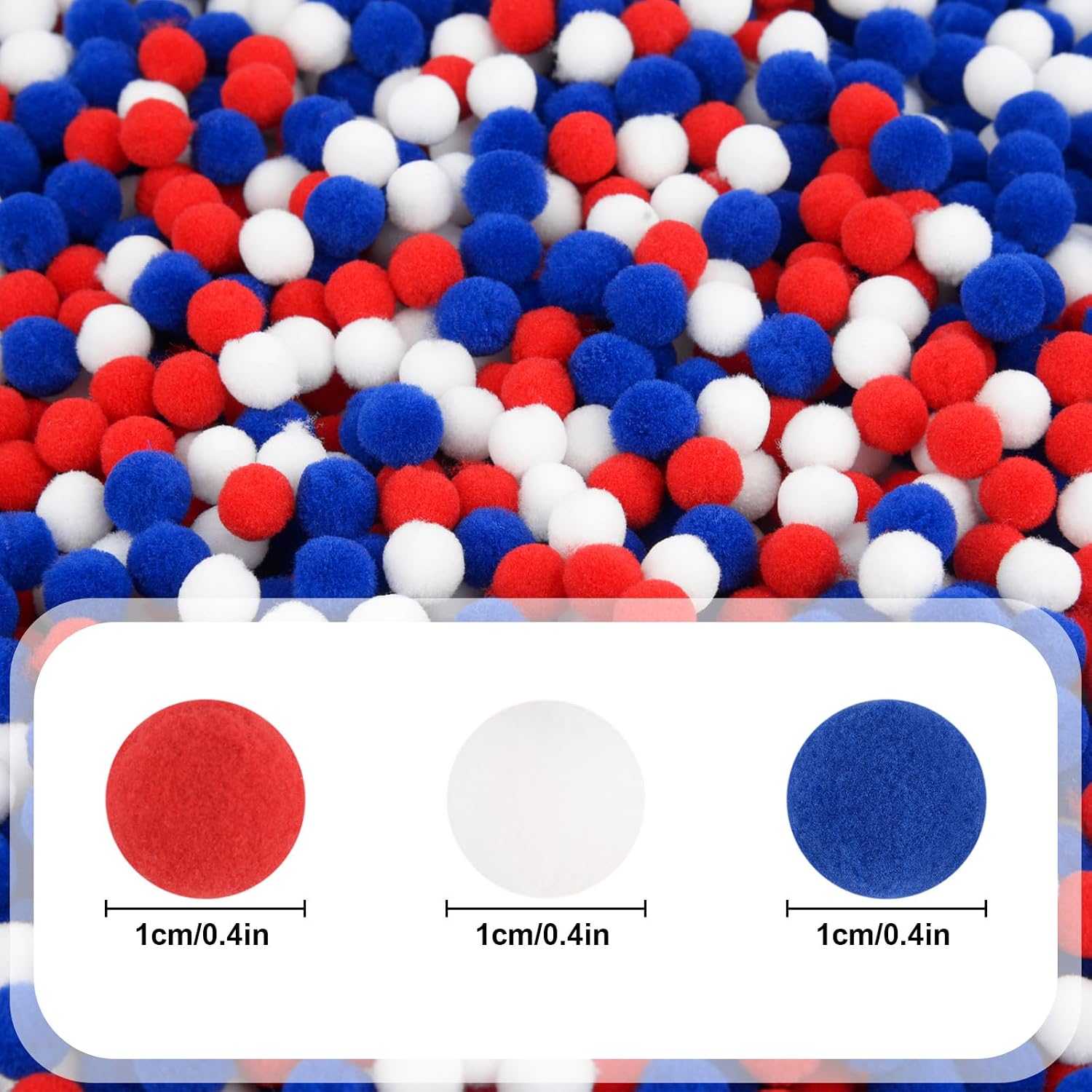 Qumenan 1500 Pieces 1cm/0.4inch Red White Blue Pom Poms 4th of July Pompoms Balls Bulk for Holiday Patriotic Veterans Party Crafts Making DIY Miniature Decorations Supplies Accessories
