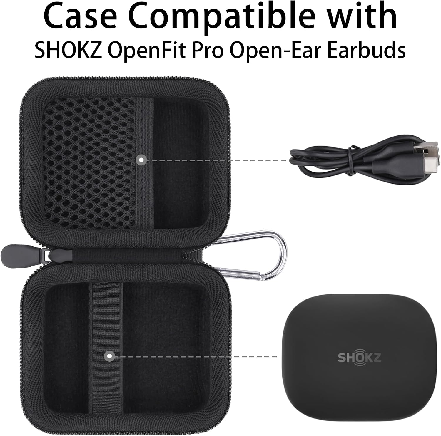 Hard Carrying Case for SHOKZ OpenFit Pro Open-Ear Earbuds, Black image 2