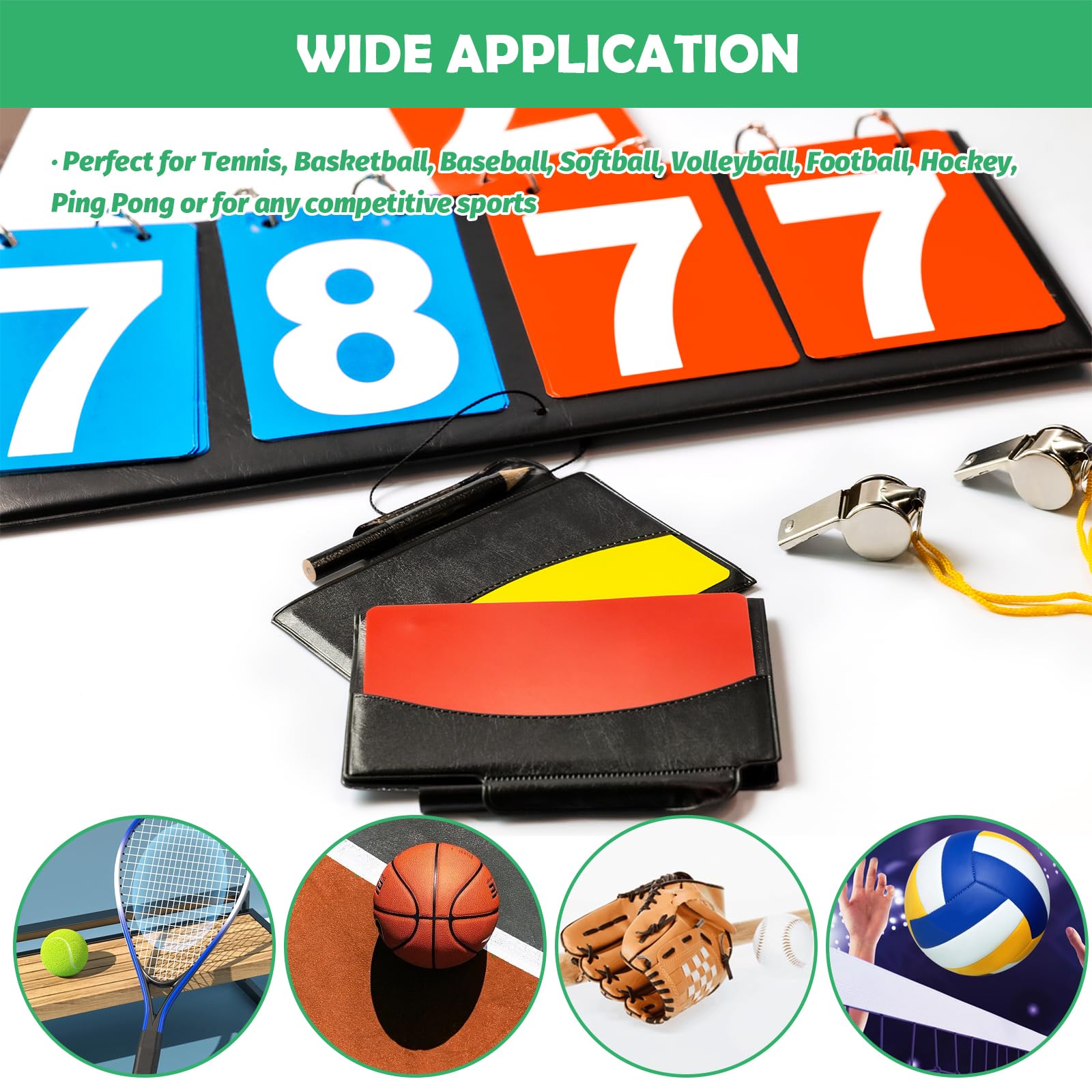 Yauhar 10Pcs Soccer Referee Kit Contain 4-Digital Portable Table Top Scoreboard Flipper, Stainless Steel Sports Whistles, Red Yellow Cards with Notebook for Football Soccer - Image 7