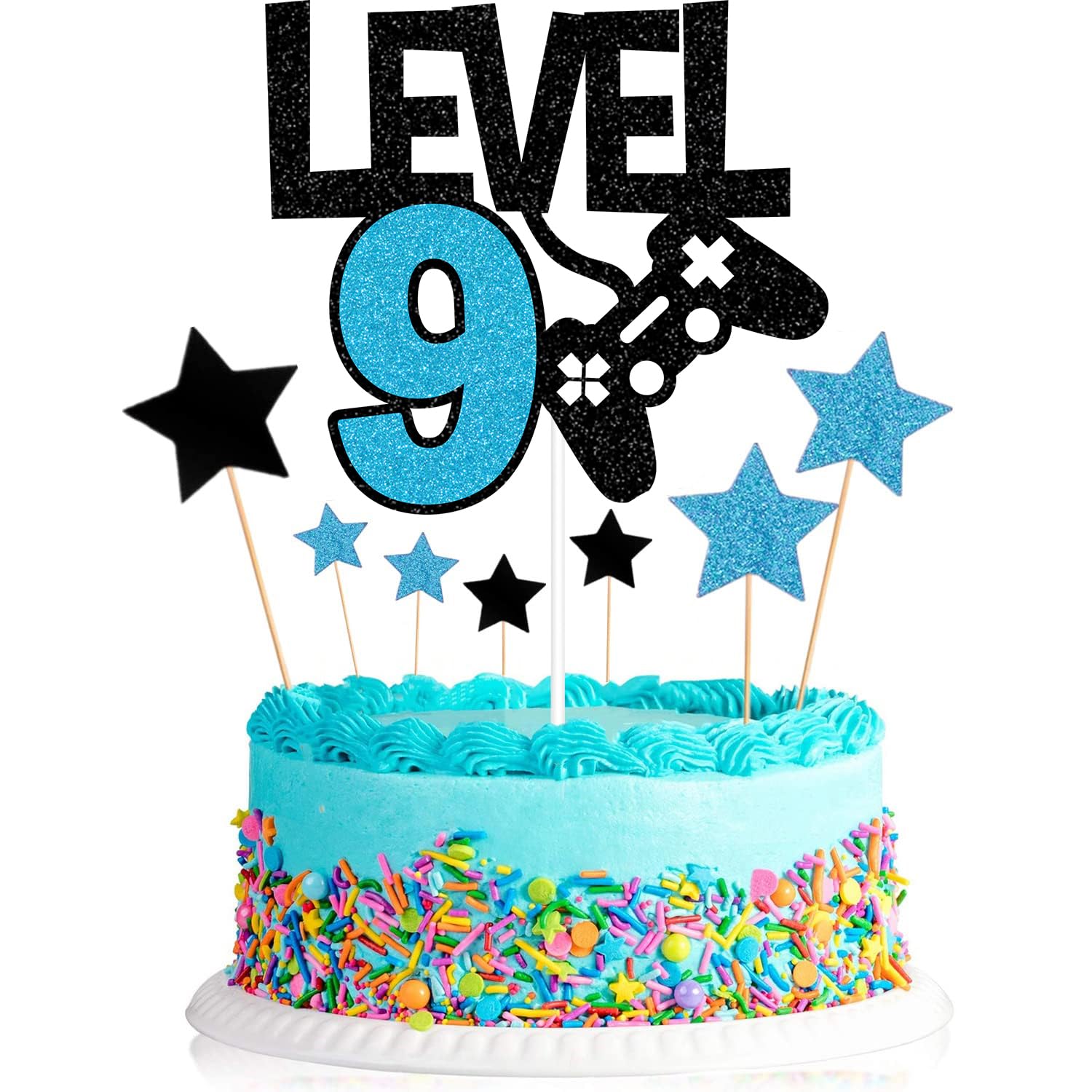 Elicola Level Up 9th Birthday Cake Toppers - Happy 9th for Boy's Game Party Supplies