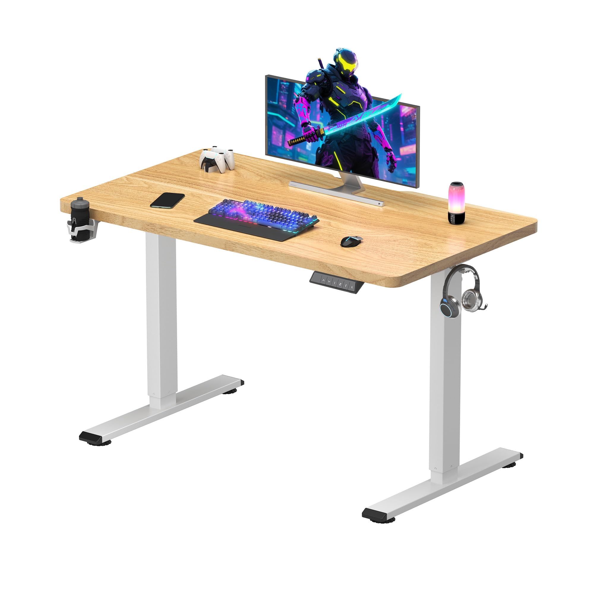 SANODESK Electric Standing Desk 110x54 cm Gaming Desk One Piece DeskTop, Sit Stand Table, Heightn Adjustable Electric Desk with Memory Function, Maple
