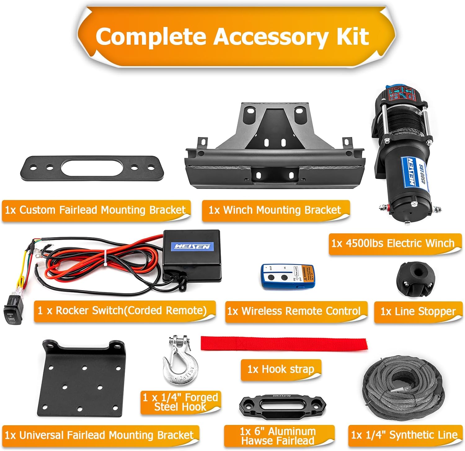 WeiSen 4500lb 12V Electric Winch Kit with Winch Mount Compatible with Can-Am Maverick X3 Models 2017-2025, Synthetic Rope Hawse Fairlead and Forged Hook Stopper