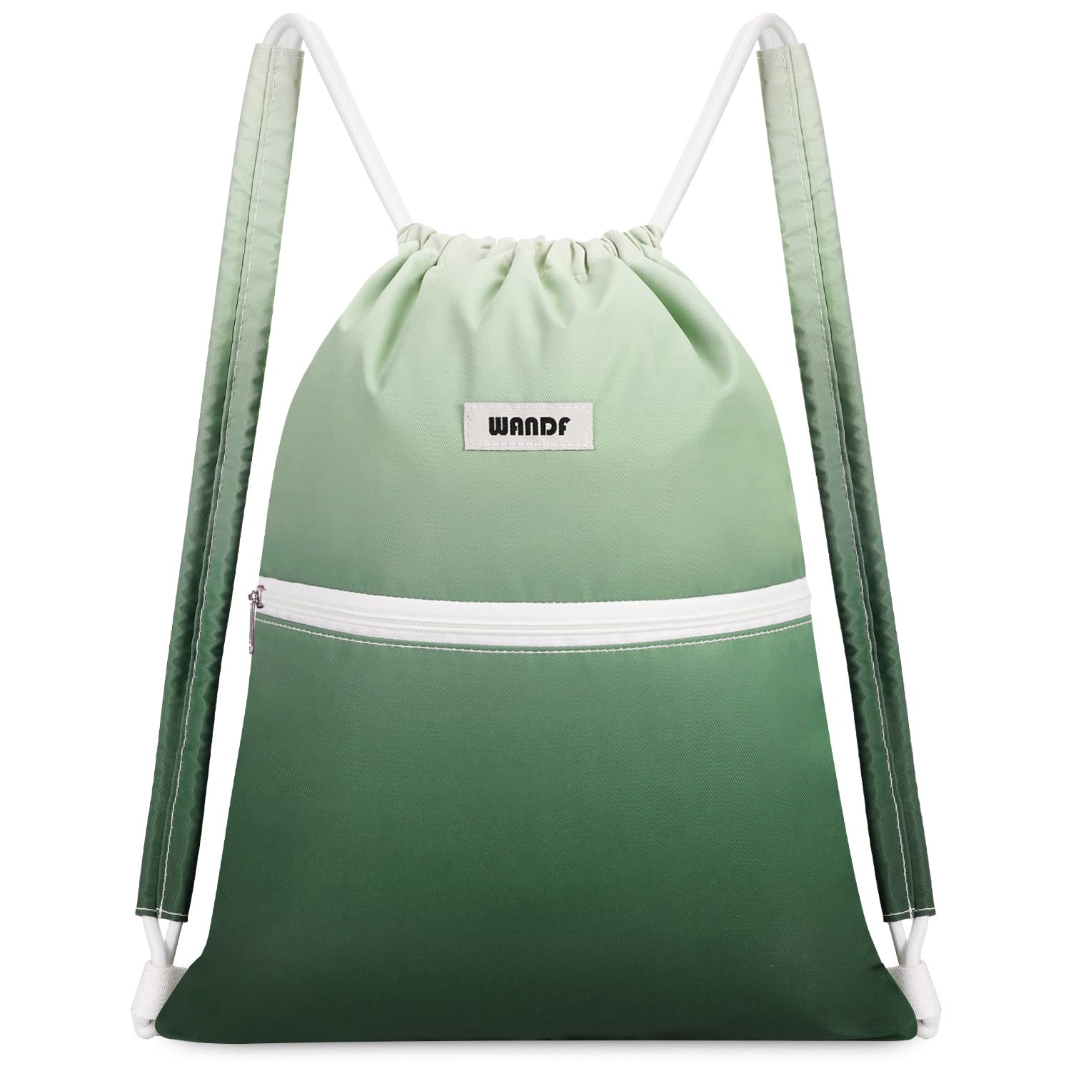 WANDF Drawstring Backpack Sports Gym Bag with Shoulder Pads Water Resistant String Bag Cinch Bag for Women Men (Green Gradient)