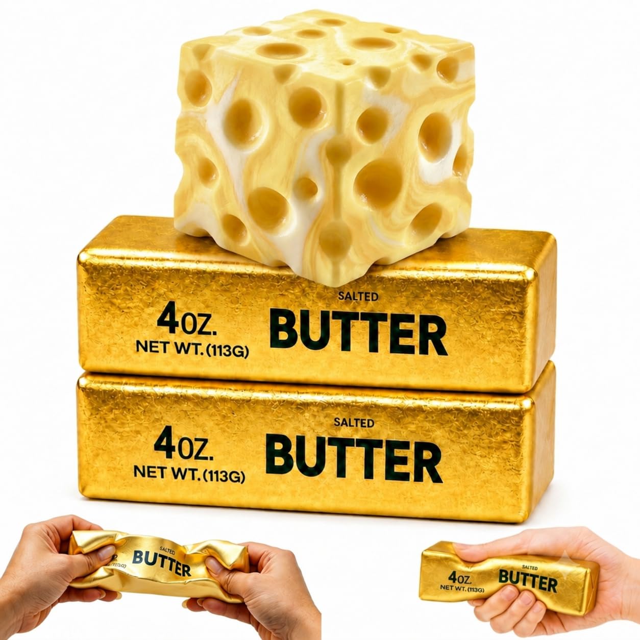 3Pcs Golden Butter and Cheese Squishy Toys, Slow Rising Fidget Toy