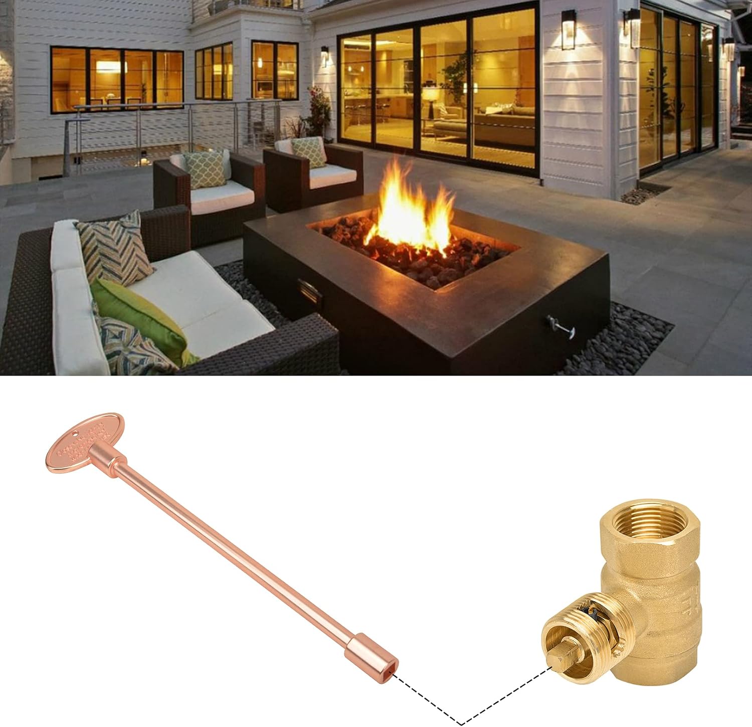 Skyflame Universal Gas Valve Key Fits 1/4" and 5/16" Gas Valve Stems, for Fire Pit and Fireplace, Rose Gold - 8 Inches