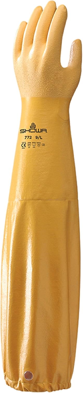 (2 Pair) Showa Atlas 772 Nitrile Elbow Length Chemical Resistant Gloves, 26", Yellow (Medium)