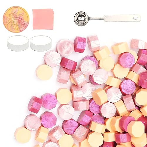 Kit de sellos de cera, 300 cuentas de cera de sellado octágono con cuchara de cera, velas de candelita y paños de limpieza para sellado de cartas,