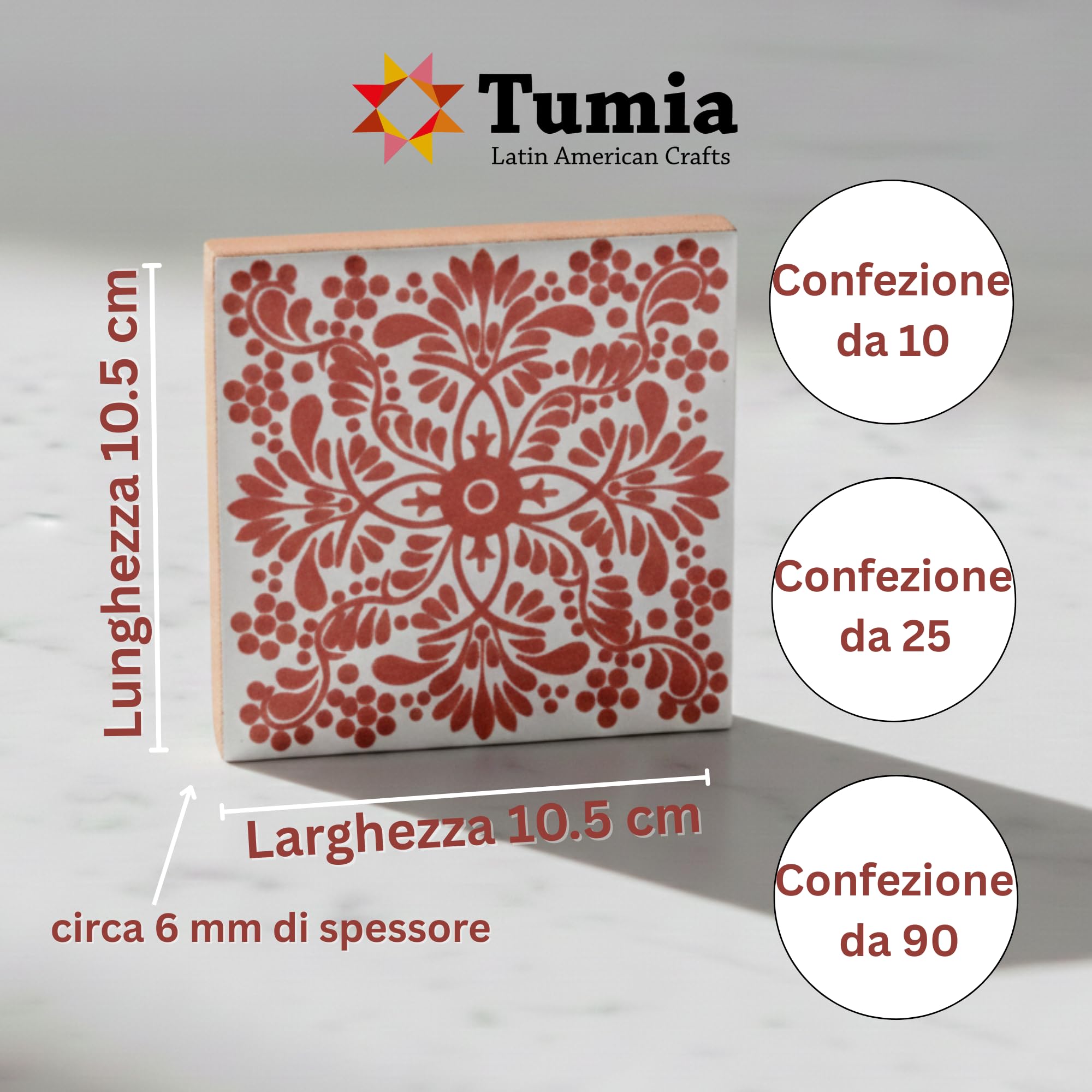 Tumia LAC Piastrelle Ceramica Messicane Talavera - Gilberto Artigianali Piastrelle Cucina, Bagno, Sottopentola e Fai-da-Te, Decorativo stile Mediterraneo- Pacco da 25