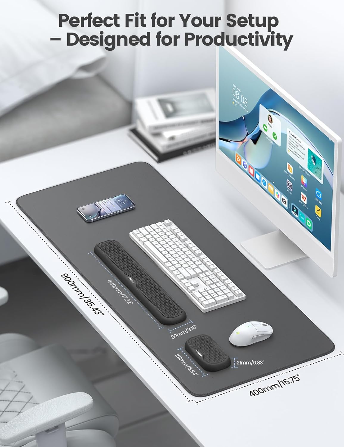 Vaydeer Wrist Rest for Keyboard and Mouse with Desk Mat, 3-in-1 Computer Ergonomic Wrist Support Set, Memory Foam Extended Desk Pad for Typing and Gaming, Arm Palm Hand Laptop Cushion Office Home - Image 4