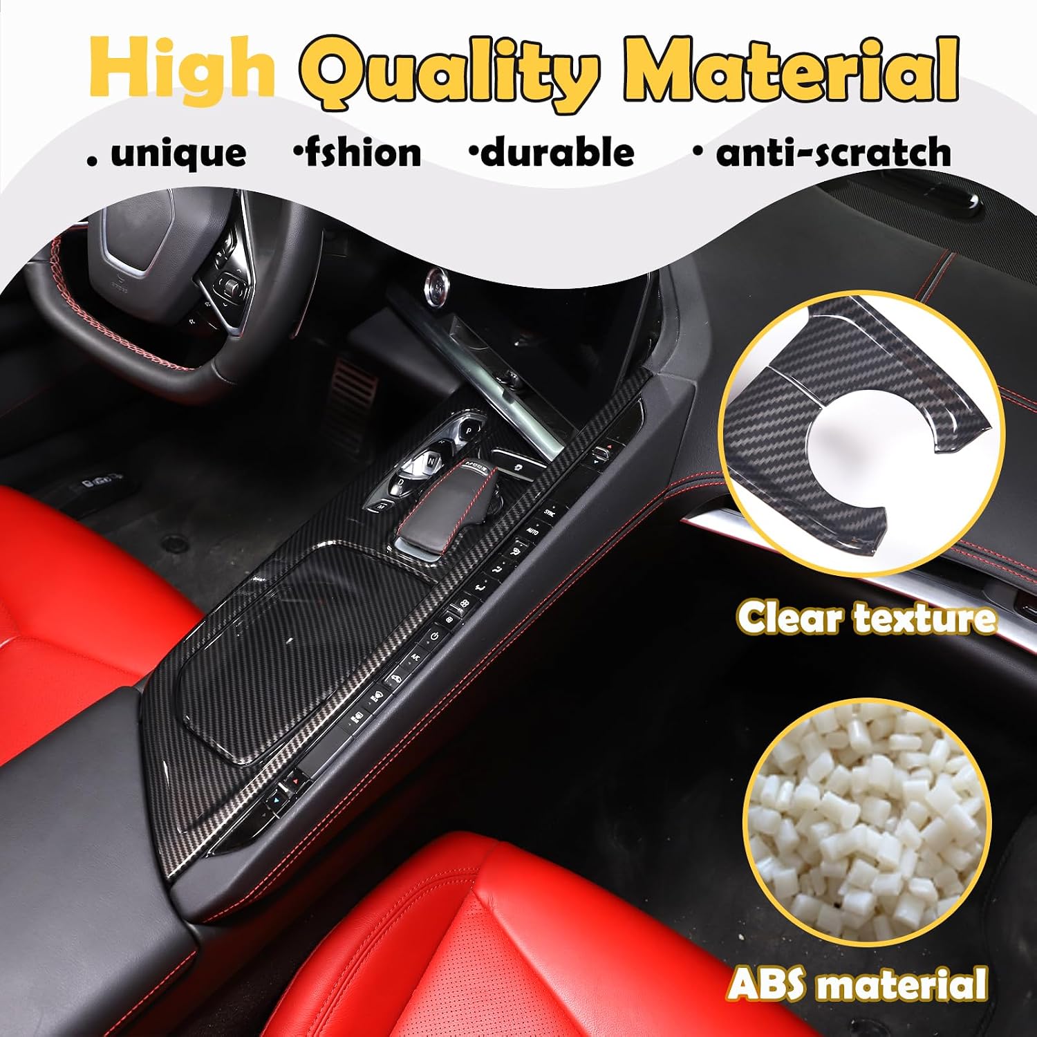 CHEAYAR Gear Shift Panel Trim Cover Compatible with Chevrolet Corvette C8 2020-2023, Center Control Gear Panel Decorative Cover C8 Accessories 3PCS (Carbon Fiber Pattern)