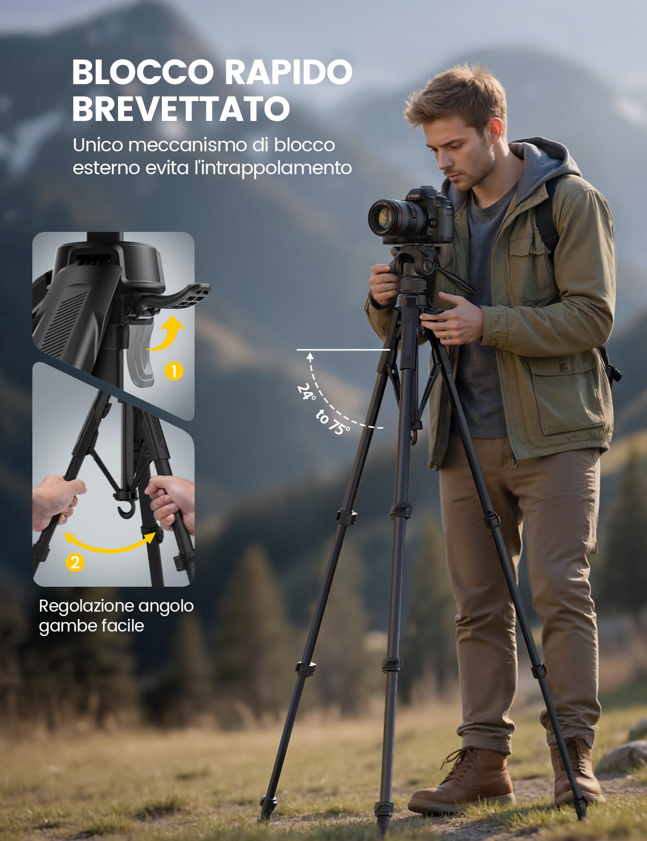Lamicall Treppiede Fotocamera e Smartphone - [Gambe Brevettato Sgancio Rapido] [8KG Portata] 3 Vie Testa Panoramica, Cavalletto Fotografico con Clip Telefono per iPhone/DSLR/GoPro(48-170cm Regolabile)
