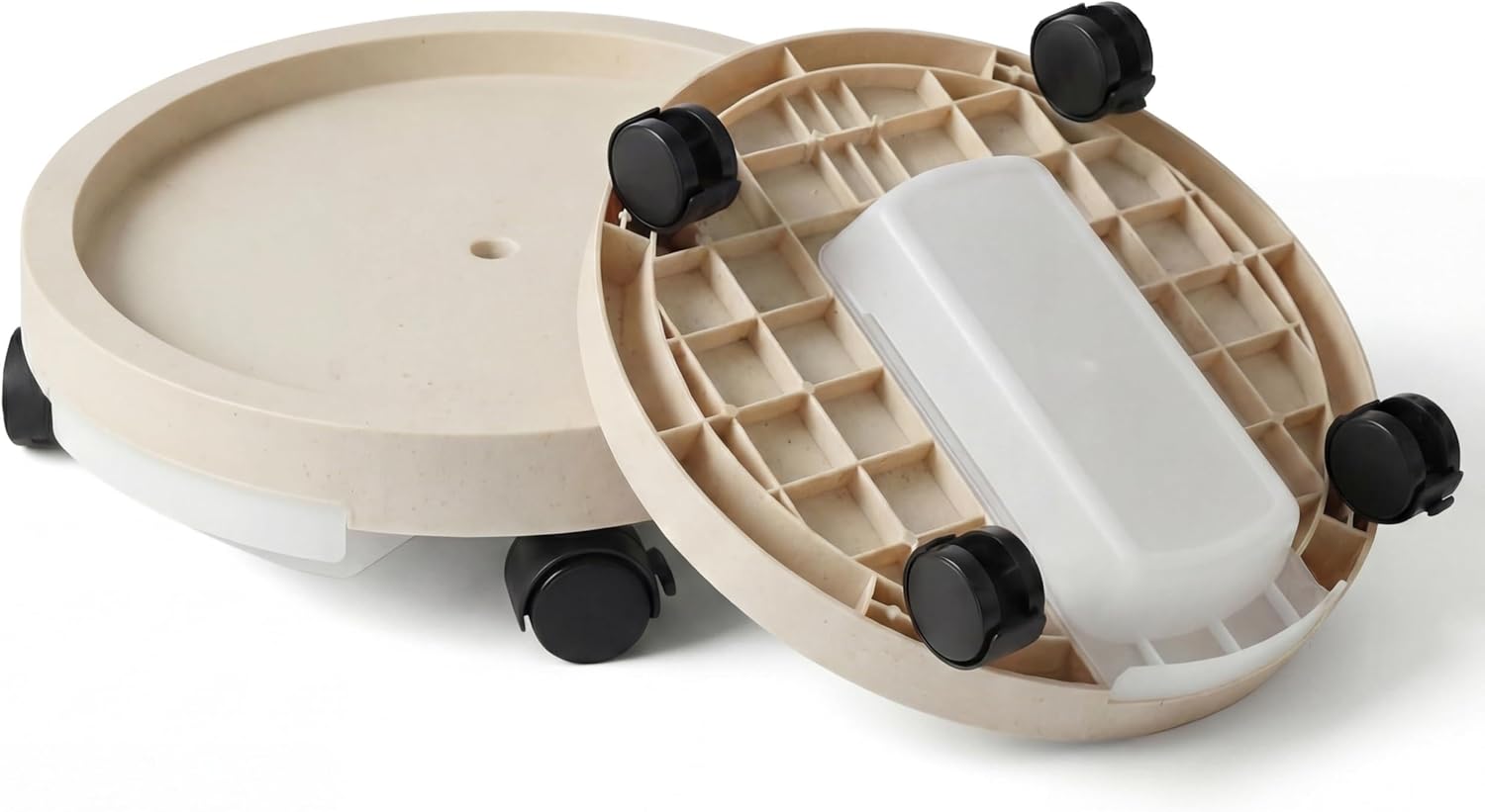 FOCHIER F 2 Pack Plant Caddy with Hidden Wheels, 11" Heavy Duty Rolling Plant Stand with Removable Drainage Tray,Silent Casters Round Flower Pot Mover Planter Dolly for Indoor Outdoor,White