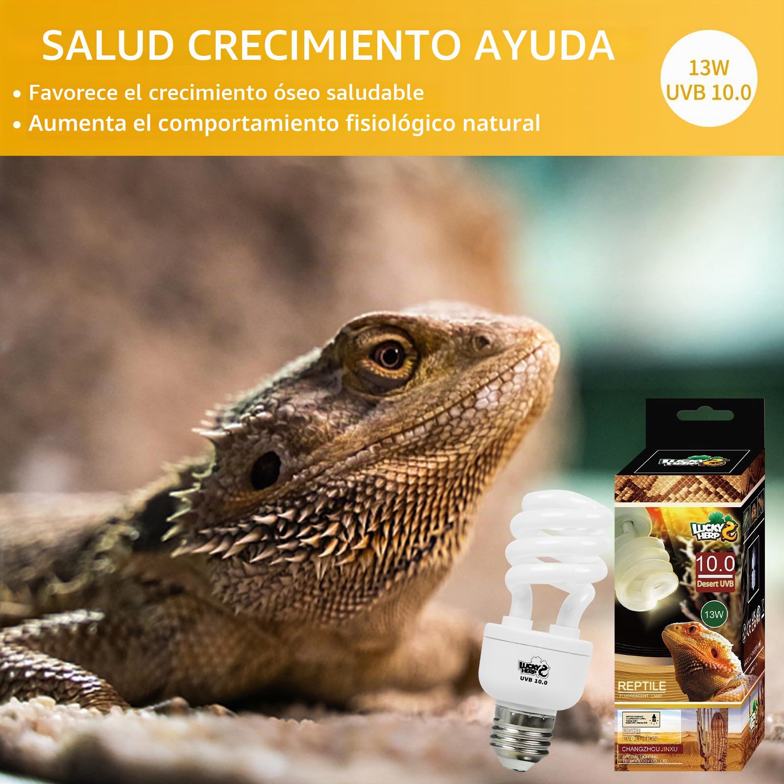 LUCKY HERP lámpara uvb de terrario, reptiles UVA UVB 10.0, E27 compacta para gamones, tortugas, serpientes, lagartos, reptiles y anfibios
