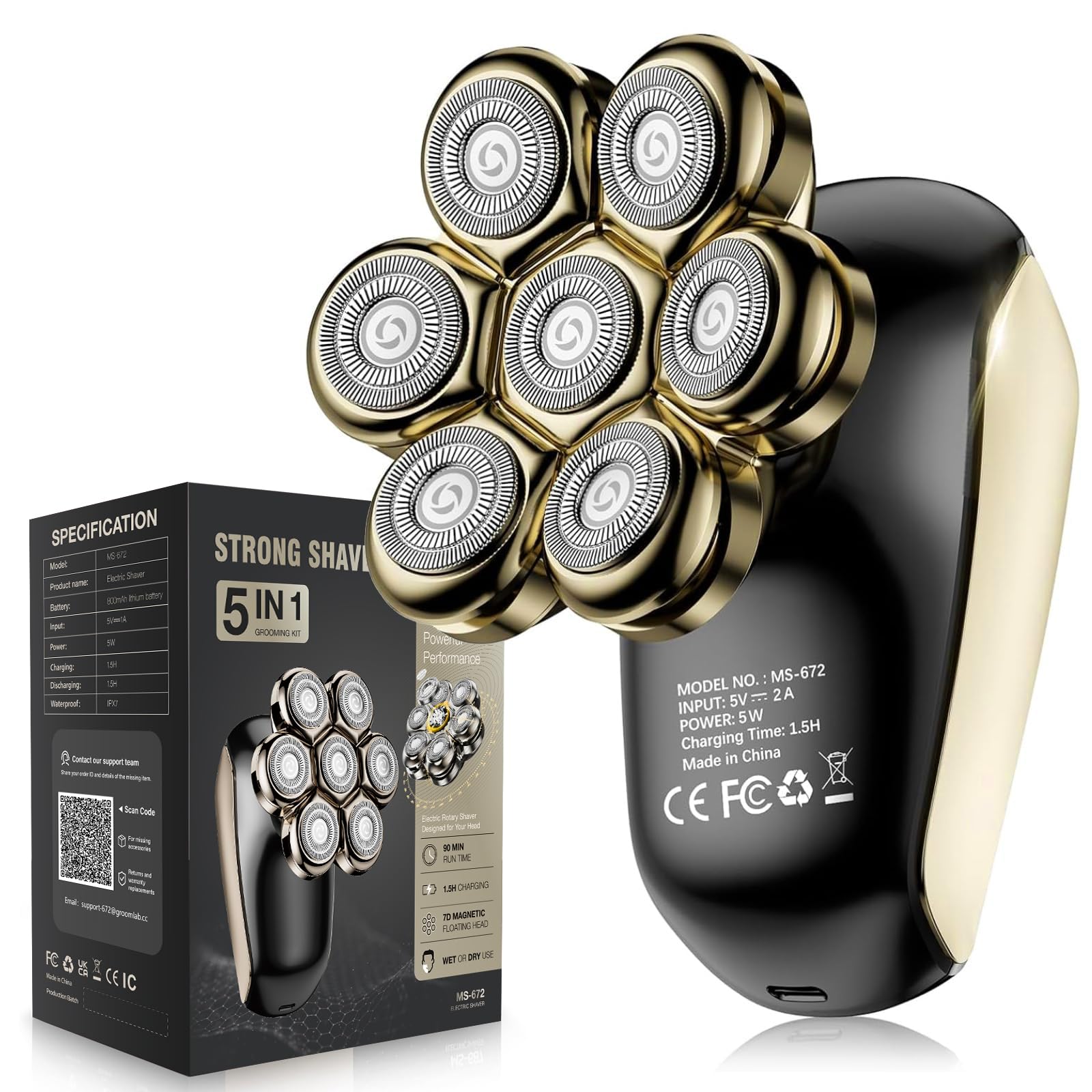 Head Shavers for Bald Men: 5-in-1 Electric Razor with 7D Floating Blades - IPX7 Waterproof Grooming Kit, Detachable Head