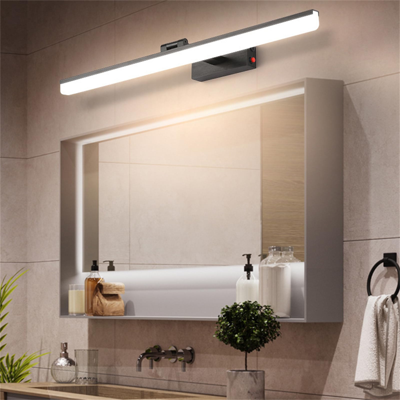 LED Wandleuchte mit Schalter Kabellose Wandlampe mit USB Wiederaufladbare Wandbeleuchtung mit 180° Rotation Badleuchte Spiegel Beleuchtung Bilderleuchten Kosmetikspiegel Licht (Weißes Licht,50CM)