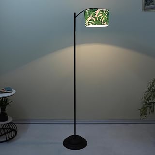 tu casa Modern Lamppost Style Black Iron Base Floor Lamps with Palm Print & Satin Shade for Bedroom, Living Room, Lounge, ... Price In India