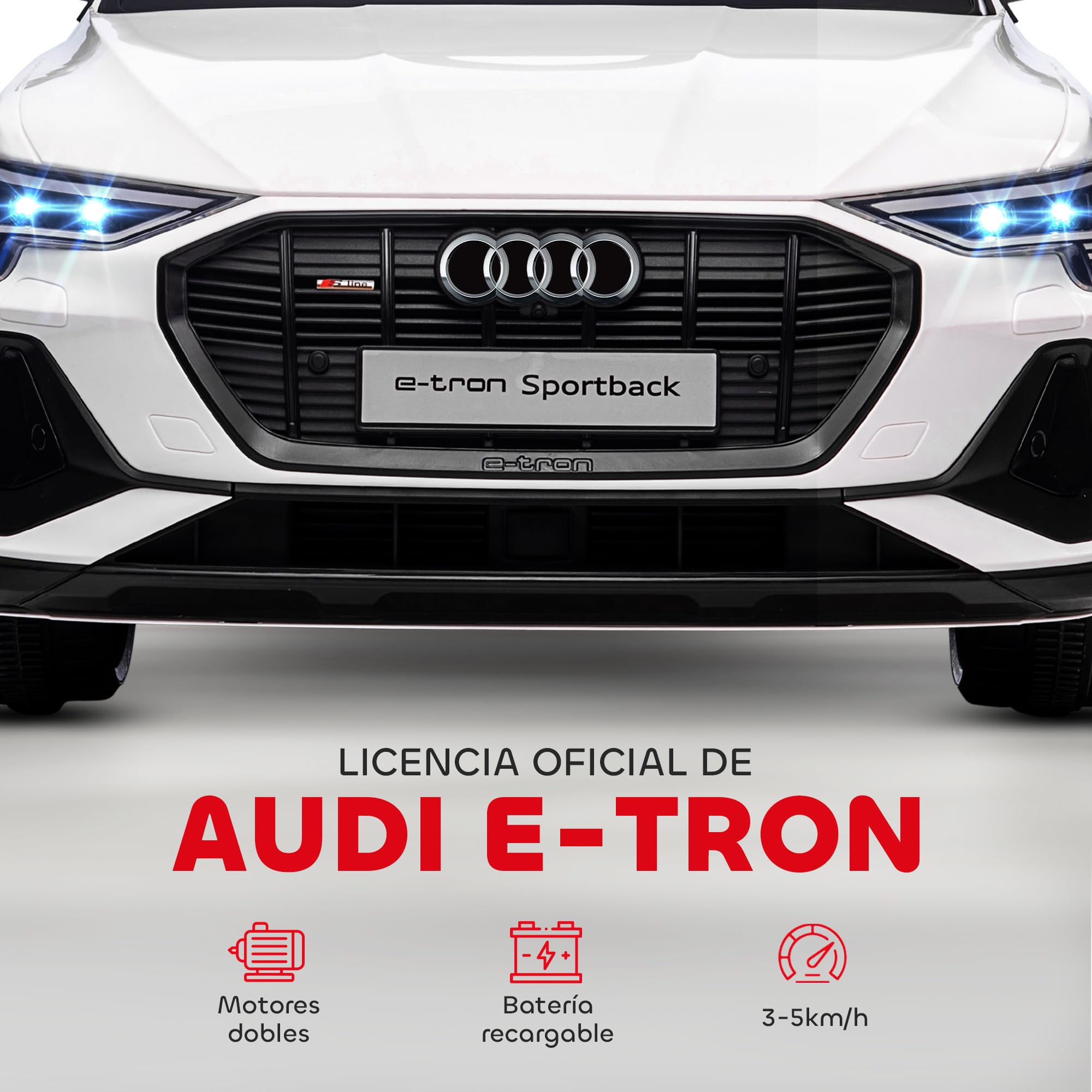 HOMCOM Coche Eléctrico para Niños Audi E-Tron 12V con Mando a Distancia Faros LED 3-5 km/h Blanco