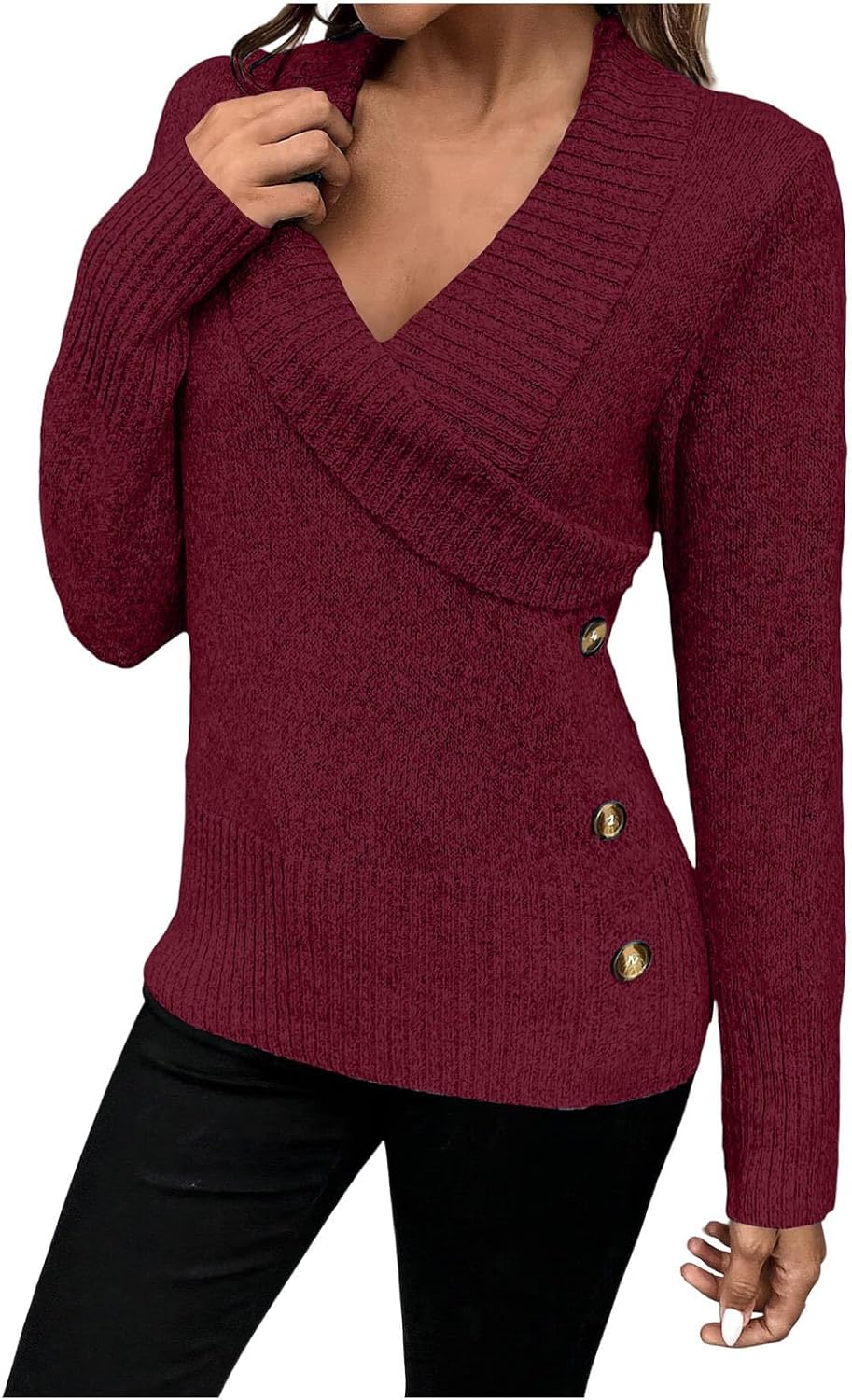 Women's Ribbed Knit Sweater Long Sleeve Fall V Neck | Womens Long Sleeve Shirts Fall V Neck Cross Wrap Going Out Sweaters Ribbed Knit Slim Fitted Business Casual Fall Clothes