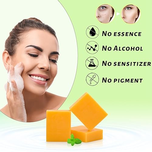 Miniatura 5 de Paquete de 3 barras de jabón de cúrcuma para limpiador facial y corporal, jabón de cúrcuma totalmente natural, barra de jabón tumérico orgánico