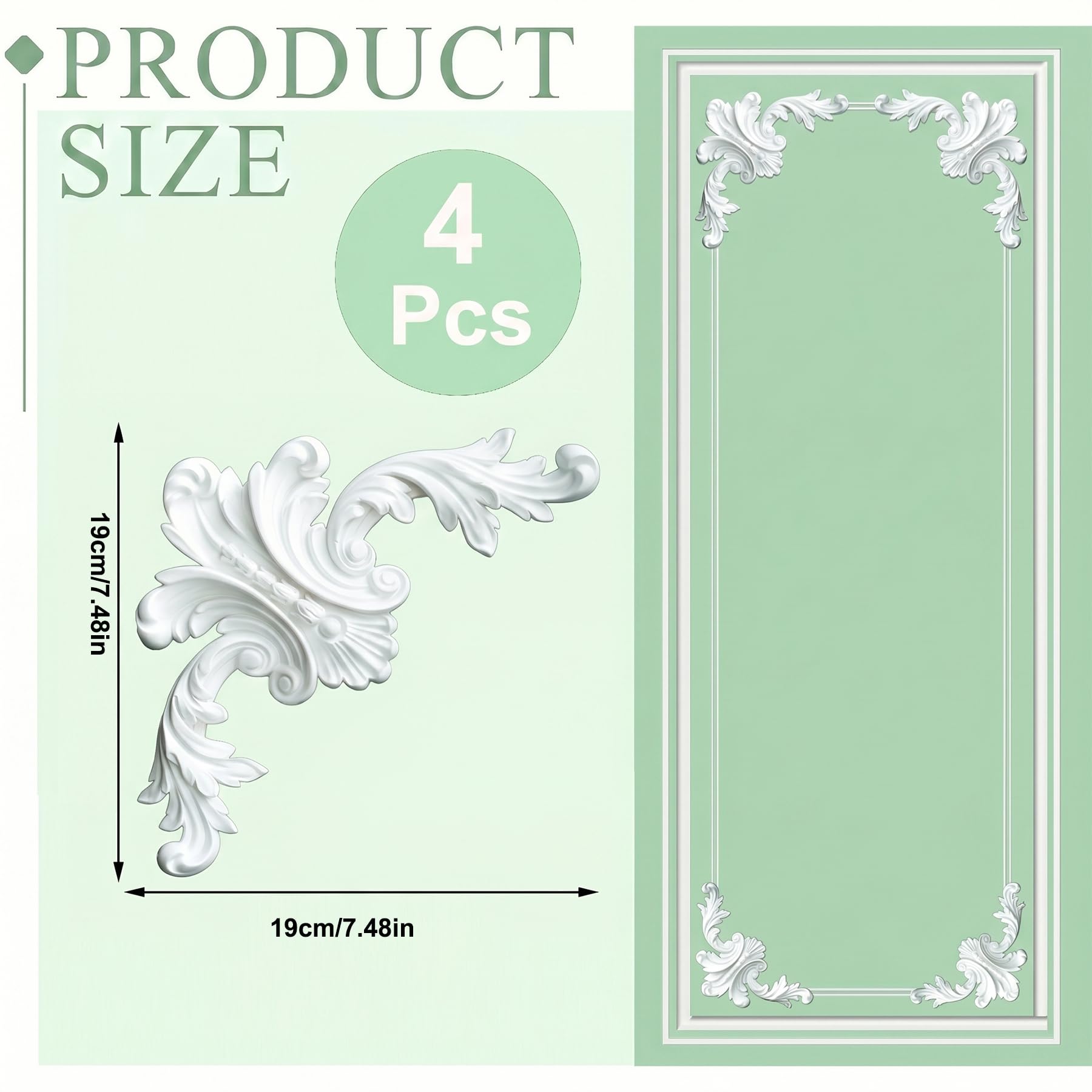 4 PCS Angolari Decorativi per Pareti E Soffitti in PU Modanature Angolari 3D con Decorazioni Floreali Profili Decorativi Verniciabili per Cornici E Angoli Elegante Finitura