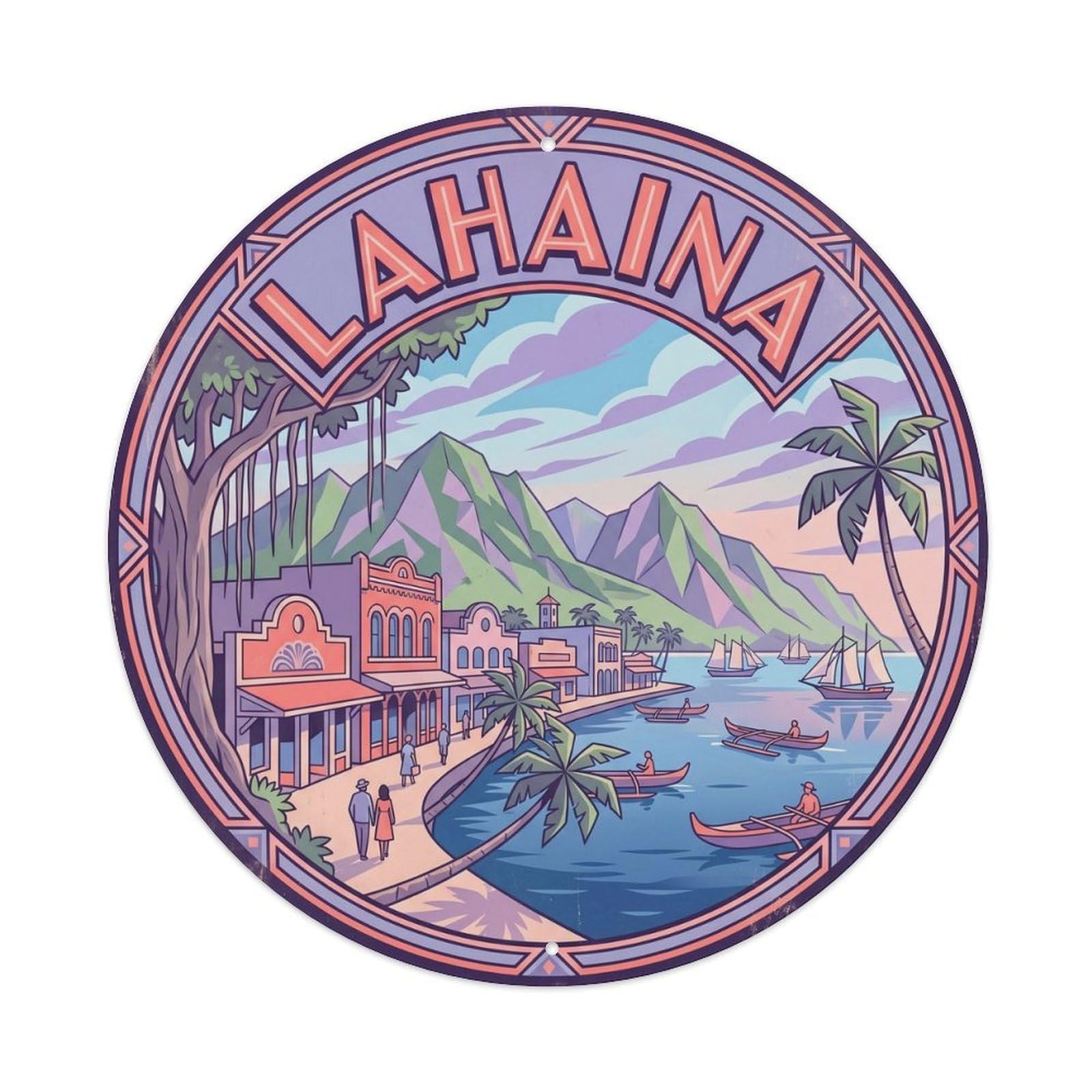 Historic Lahaina Town Hawaii Travel Landmark Island Metal Tin Sign