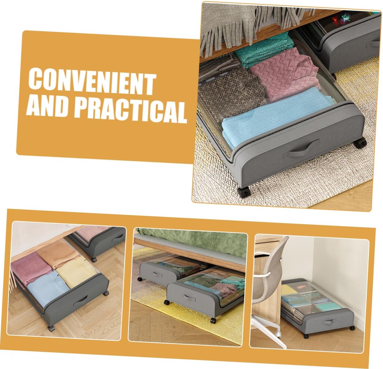 under Bed Storage Box with Wheels Multipurpose Storage Container for Clothes Toys and Bedding Grey with Transparent Lid Space-saving Organizer for Bedroom and Closet