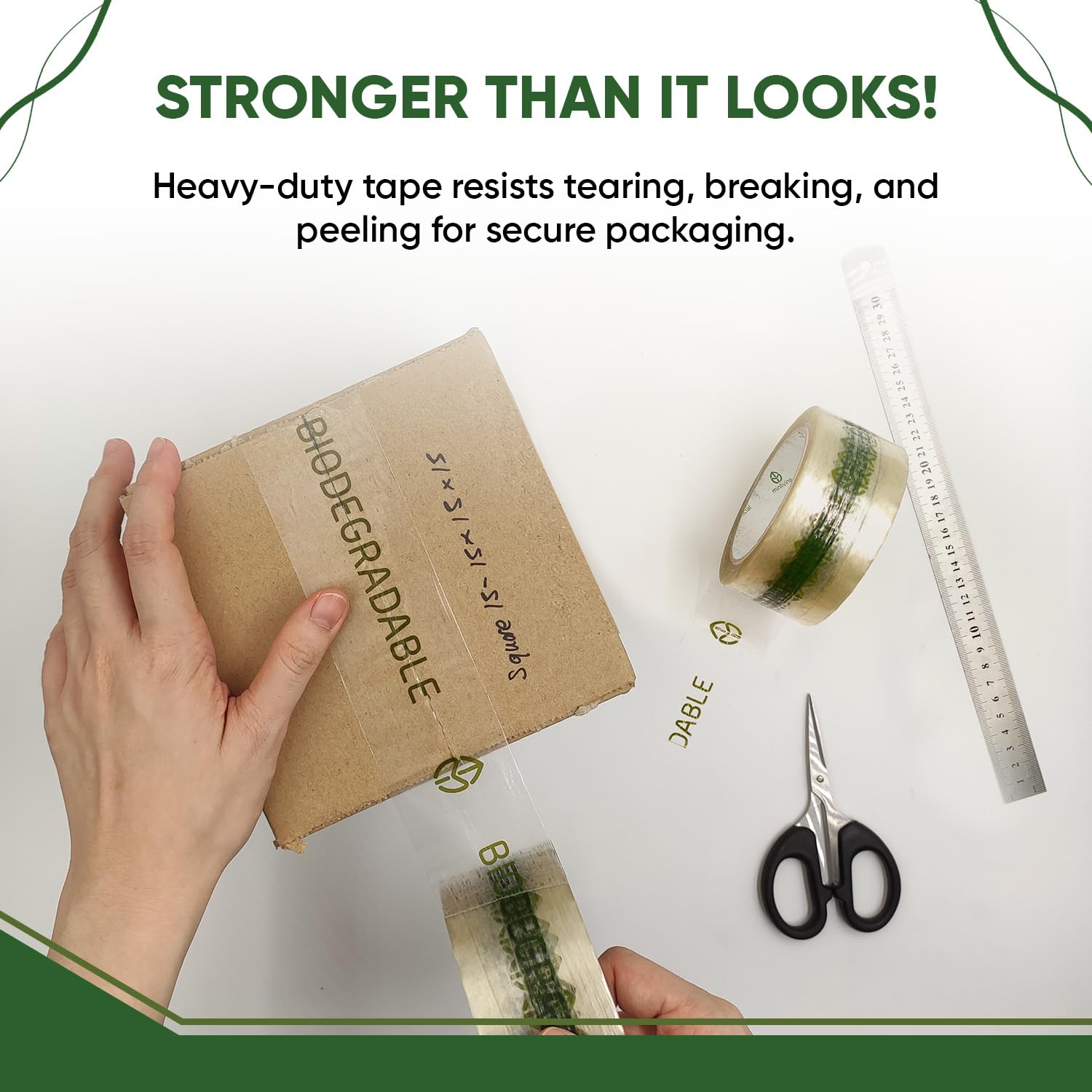 Biodegradable Packing Tape | Plant-Based Cellulose Packaging Tape | Heavy Duty All-Purpose Adhesive for Shipping, Moving, Office, Crafts | Easy-Tear, Low-Noise, Clear - 3pk 1.93 in x 70 yds