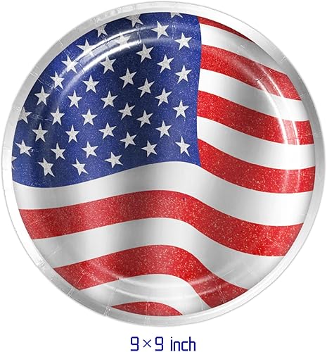 Miniatura 3 de Suministros desechables para fiestas incluye platos de papel del Día de la Independencia, servilletas, vasos de papel, cuchillos, tenedores,