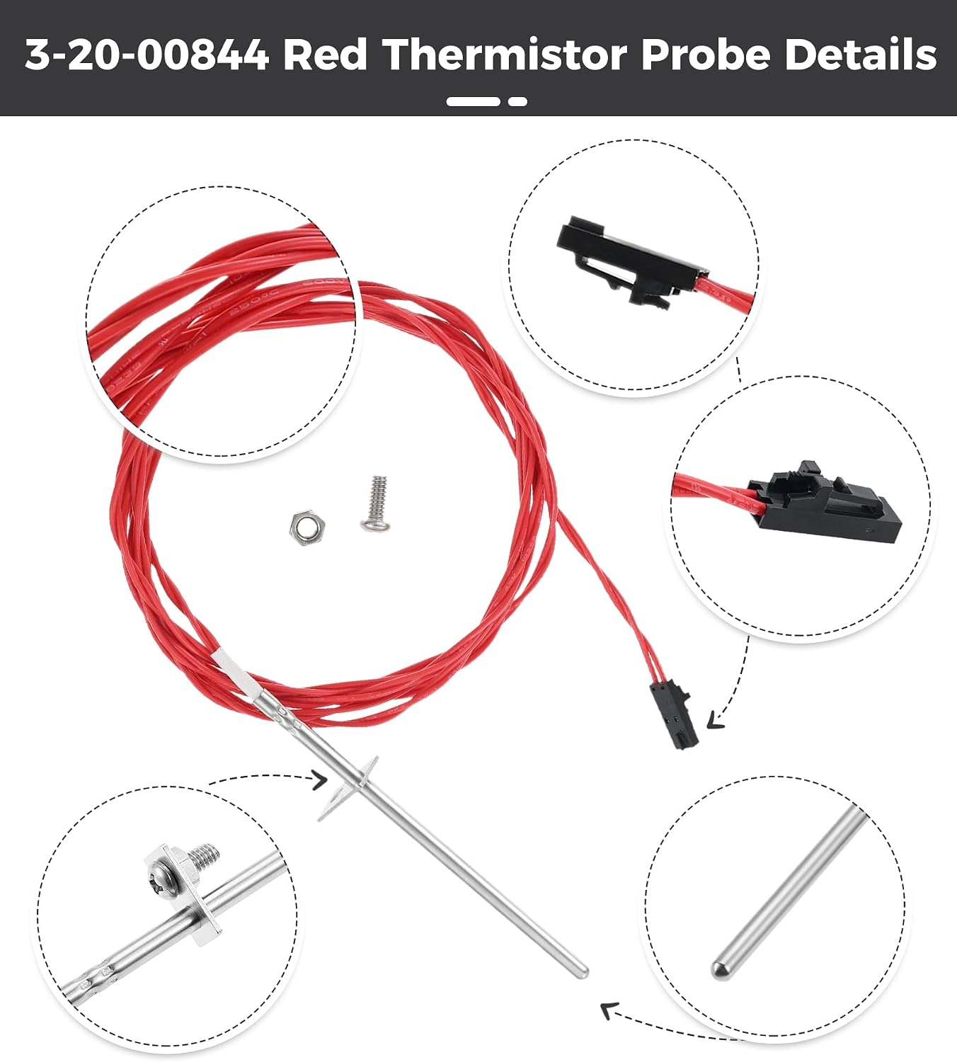 3-20-00844 Red ESP Thermistor Probe, Compatible with Harman Pellet Stove Absolute 43/63 Accentra 52i P35i P38 P43 P61 P61A P68 XXV, Heatilator BA100 BH105 BH60, Ender 3 Thermistor, CNC Touch Probe
