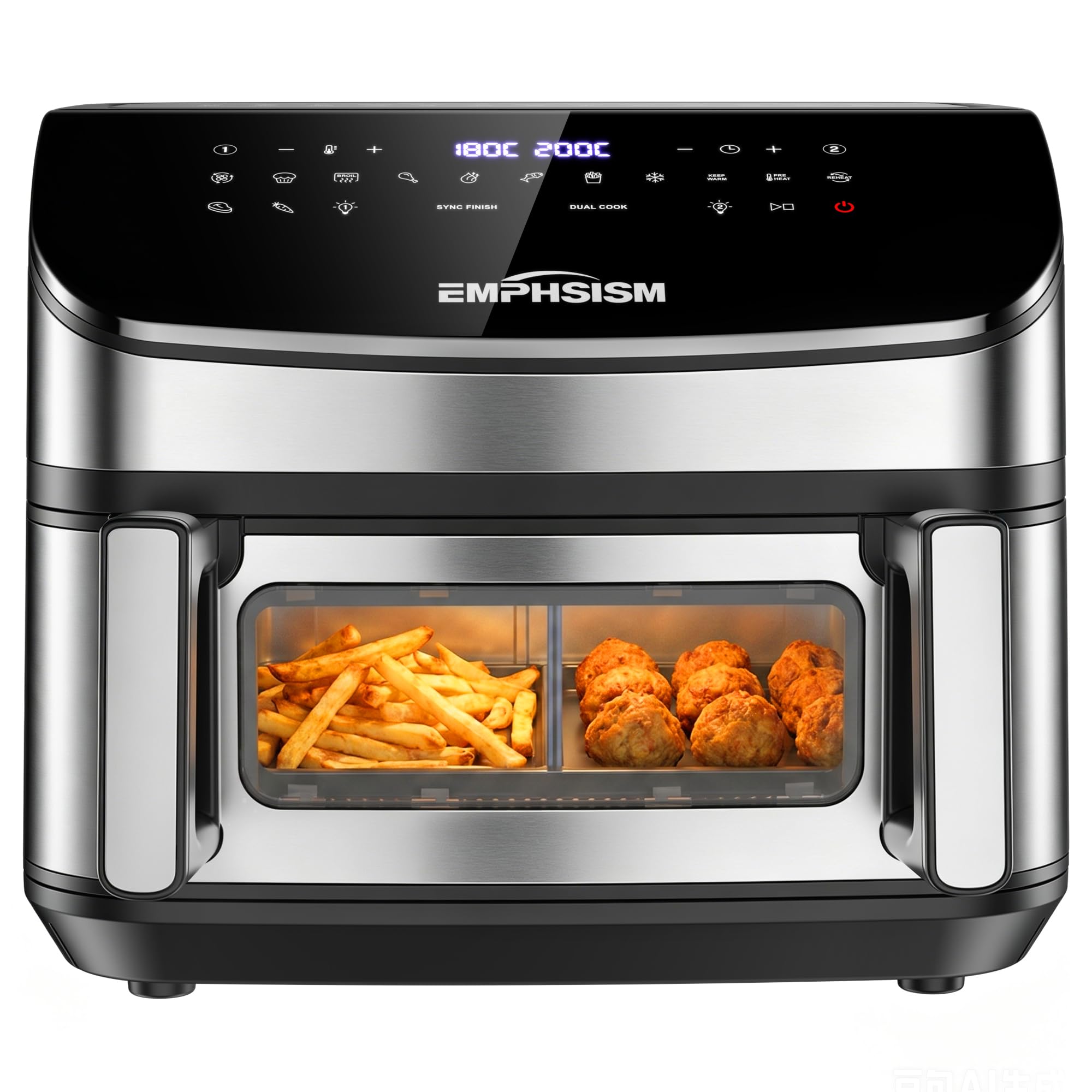 Freidora de Aire 12L Doble Resistencia – 2600W Doble Cesta Grande Airfryer con Arriba y Abajo, Air Fryer 13 en 1 con Ventana Independiente y Luz,Flexible Ajuste 1 o 2 Zonas para 4–7 Personas, Familiar
