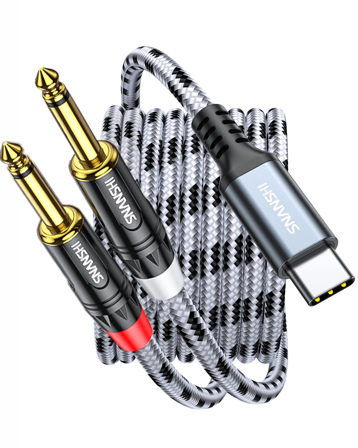 USB C to 1/4 inch Audio Cable 6.6FT - USB-C to Dual 6.35mm TS Mono Y-Splitter for DJ Mixer, Podcasting Music Production Connect Phone/Laptop to Amp, Mixer Speakers(Output ONLY · NOT for Recording)