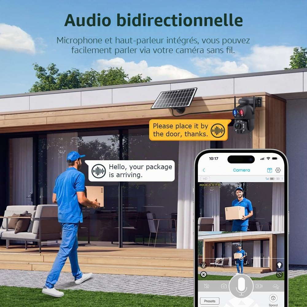 SHIWOJIA Camera 4G Solaire Exterieur, Caméra 4G Double Objectif Zoom Hybride 50X, 6MP avec Vision Nocturne en Couleur, Détection Humaine PIR, Fente SD, Métal, IP66