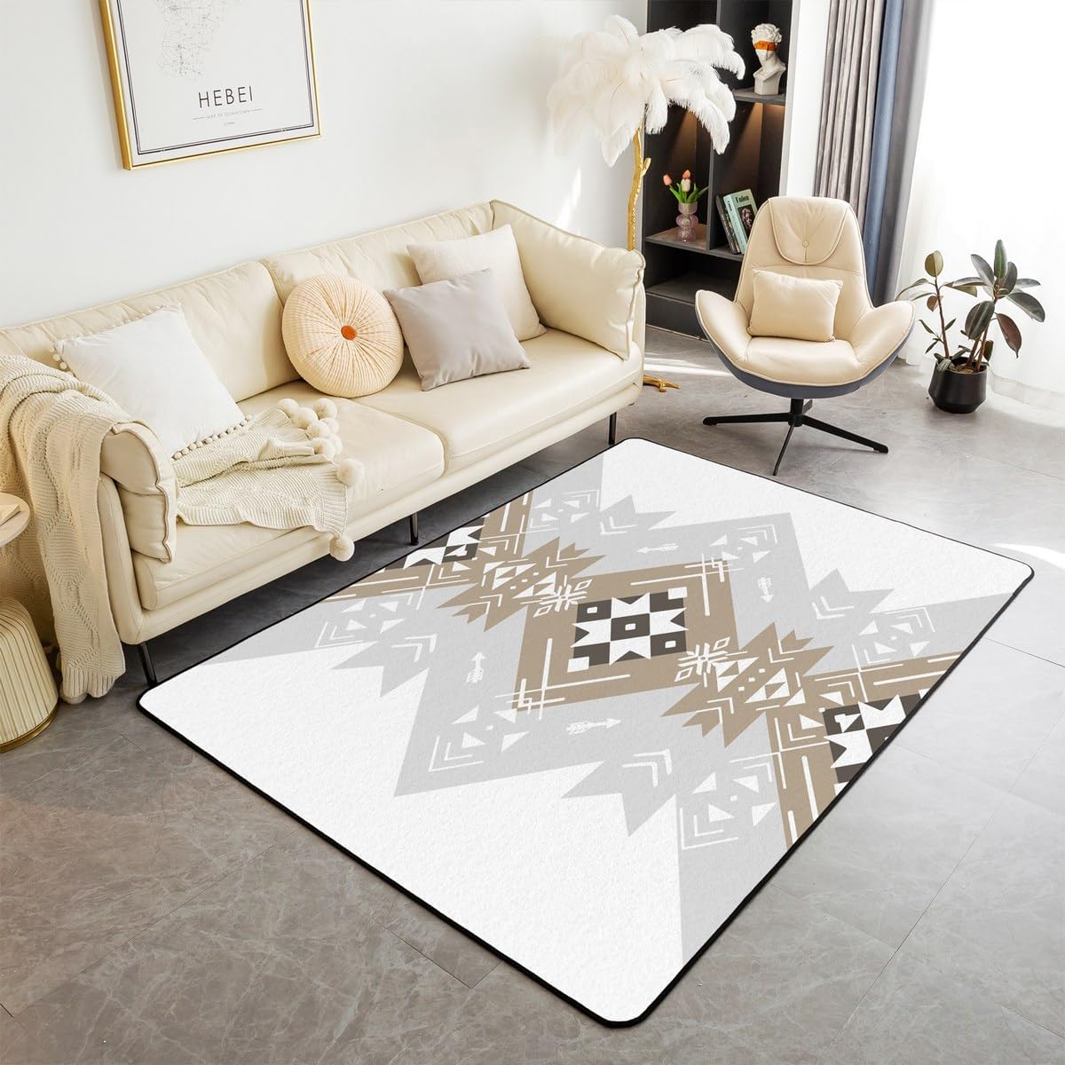 jejeloiu Gray White Striped Boho Area Rug 3x5 Southwest Native American Design Living Room Rugs for Kids Boys Girls Southwestern Native Aztec Decor Carpet with Non-Slip BackingIndoor Floor Mat