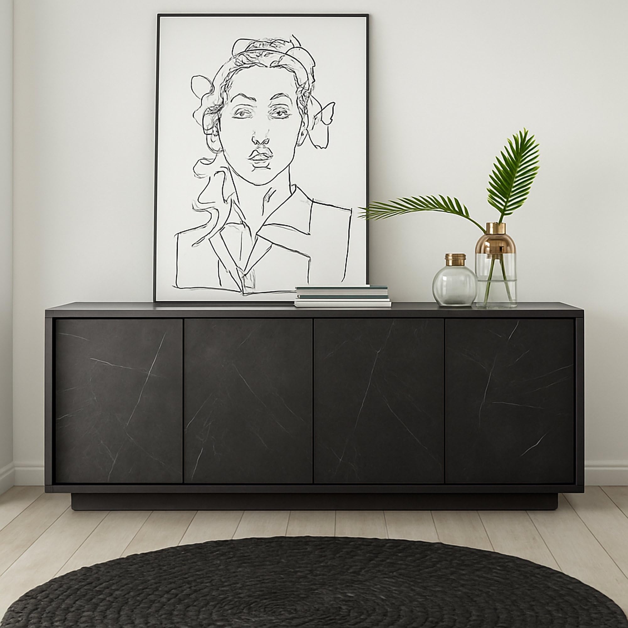 Dmora - Credenza Annone, Buffet da Soggiorno, Madia da Salotto, Dispensa da Cucina, Made in Italy, 180x43 h79 cm, Ardesia