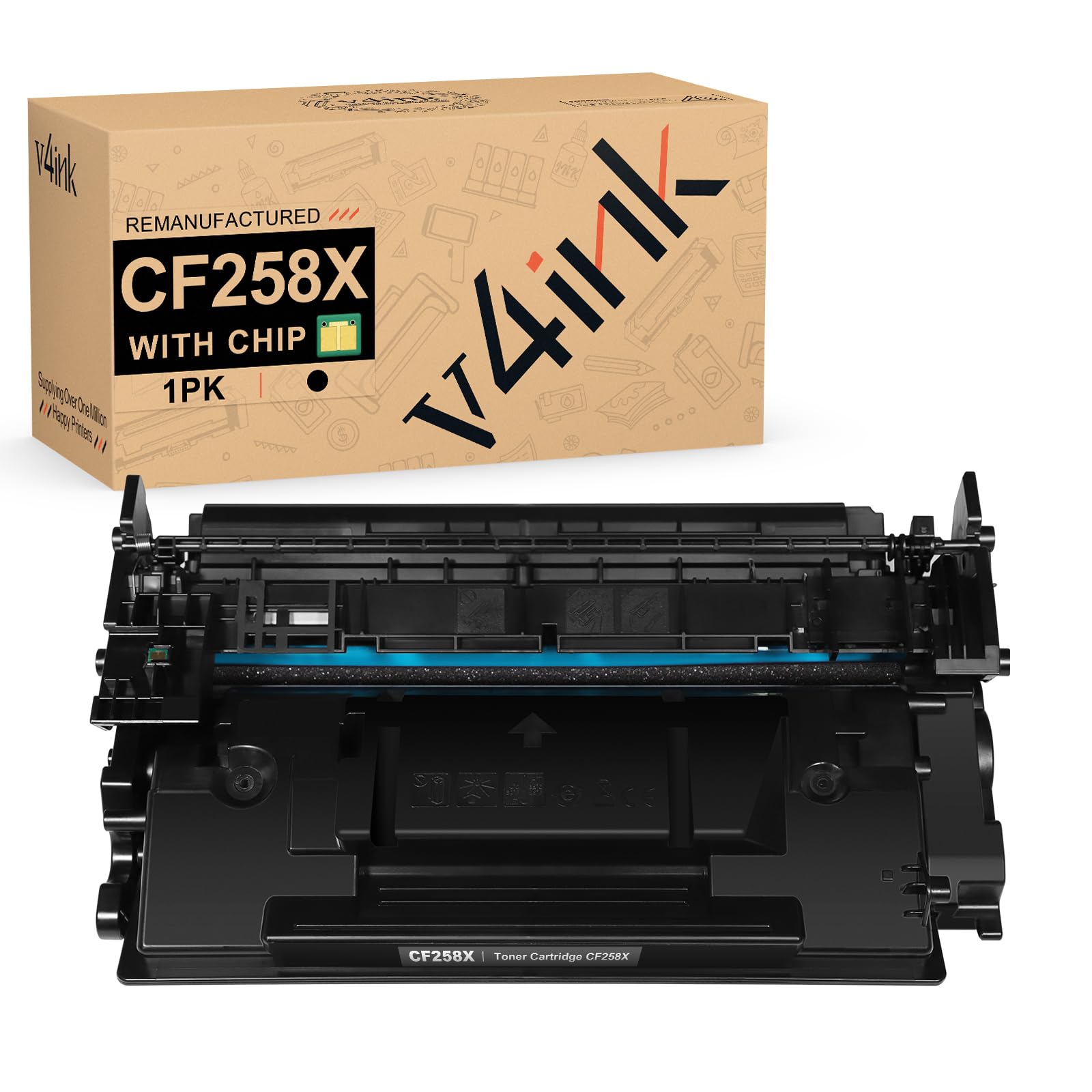 Photo 1 of v4ink 58X CF258X with Chip Remanufactured Toner Cartridge Replacement for HP 58X CF258X 58A CF258A Toner Black for HP Pro M404dn M404dw M404n MFP M428fdw M428fdn Enterprise M430f M406dn Printer