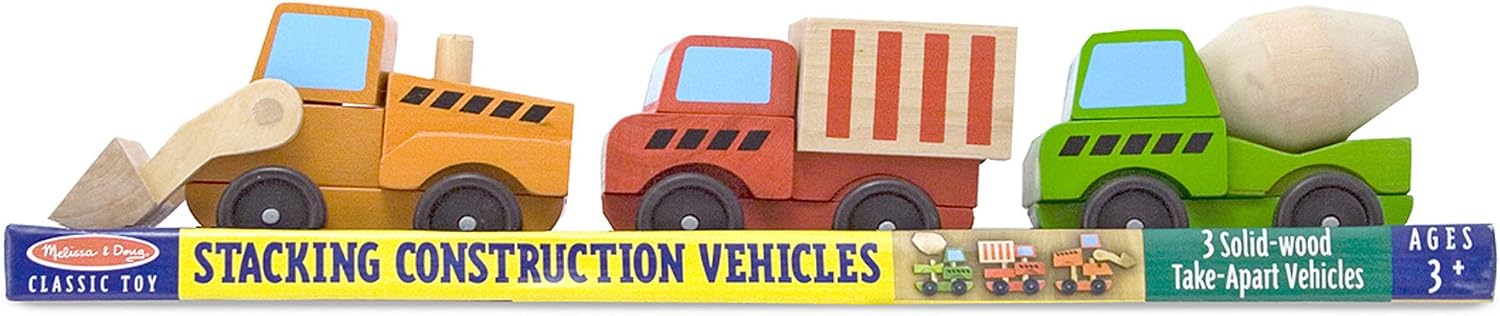 Melissa & Doug Stacking Construction Vehicles Wooden Toy Set