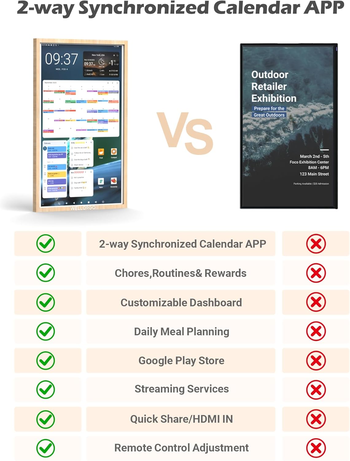 Smart Digital Calendar with Touch Screen:24 inch Electronic Family Planner with Mobile Control, Supports Google Play & Multi-Calendar Sync,Customizable Chore Chart & Meal Planner,Wall-mountable