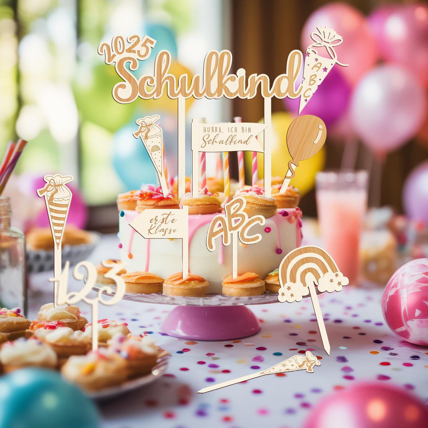 Decorazione per torta per l'inizio della scuola, 12 pezzi, arcobaleno, per l 'inizio della scuola, per l'introduzione di torte, per il primo giorno di scuola, decorazione per feste su entrambi i lati