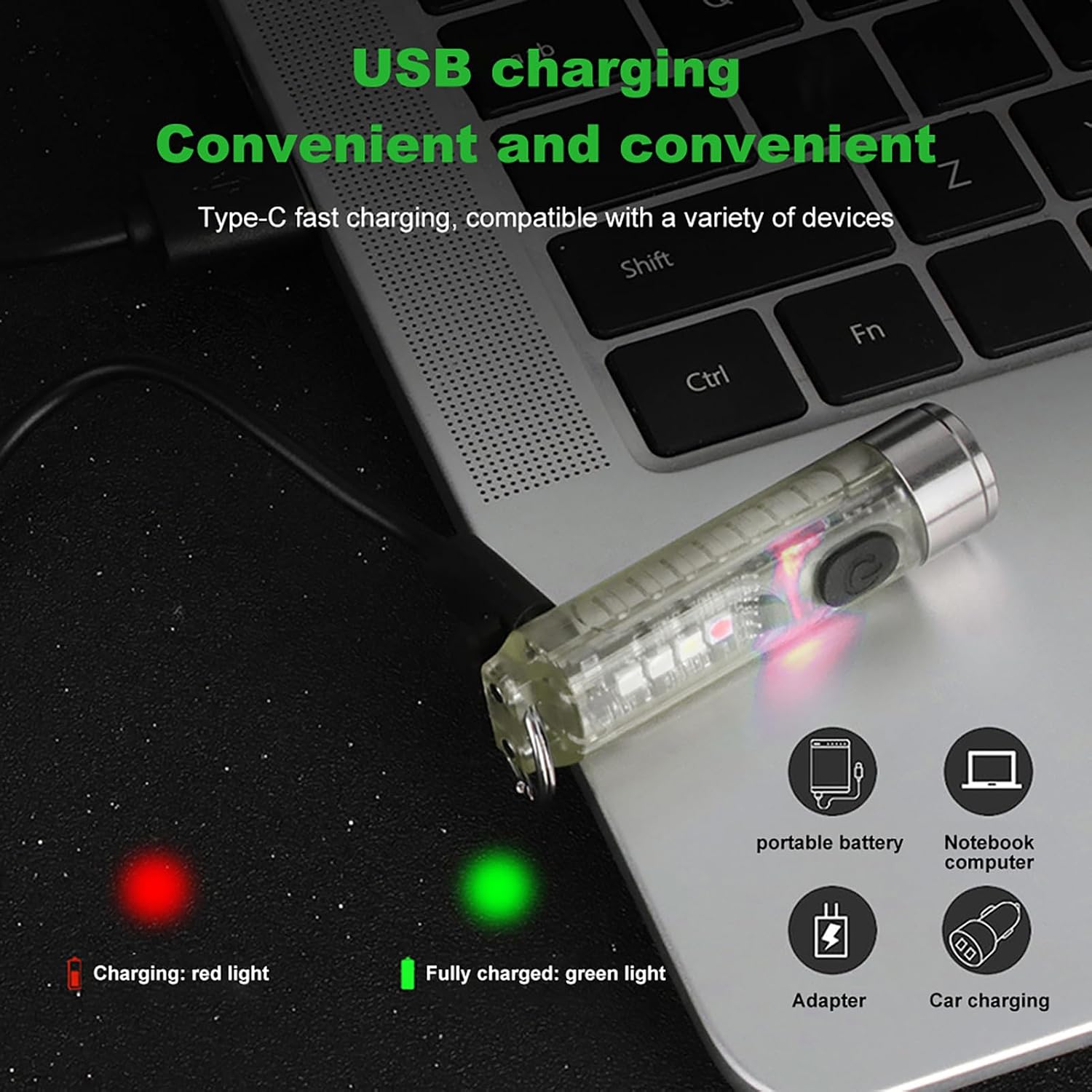 S11 Mini LED Flashlight, Small Powerful Keychain Flashlight with Glow in Dark and Light, USB Rechargeable for Emergency Outdoor Camping Dog Walking (Transparent White) image 4