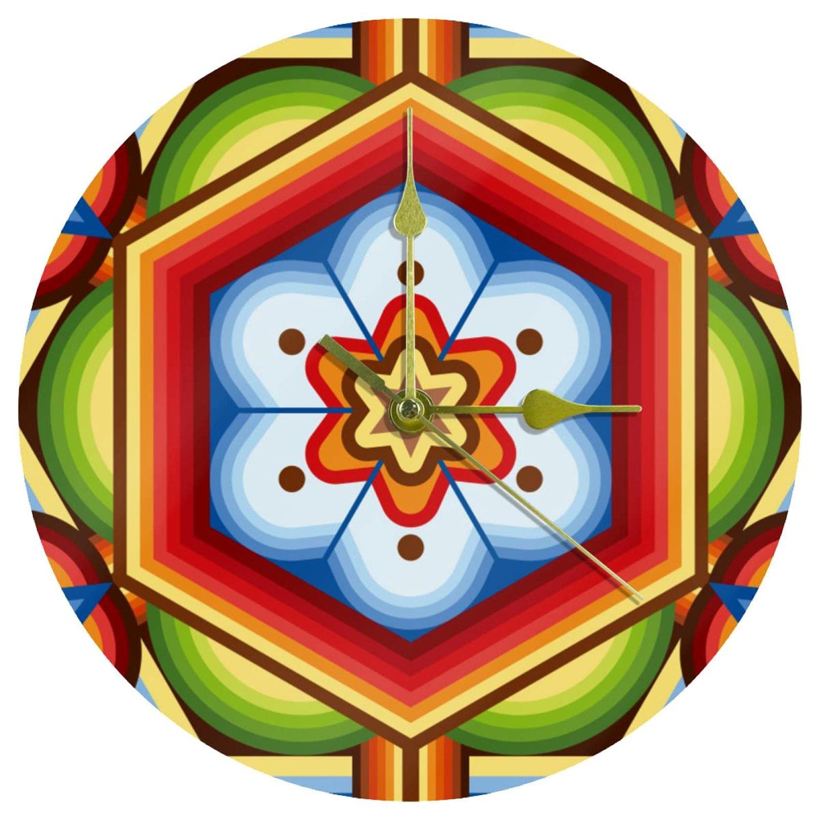 Horloge murale en acrylique colorée art Huichol 24 cm pour salon