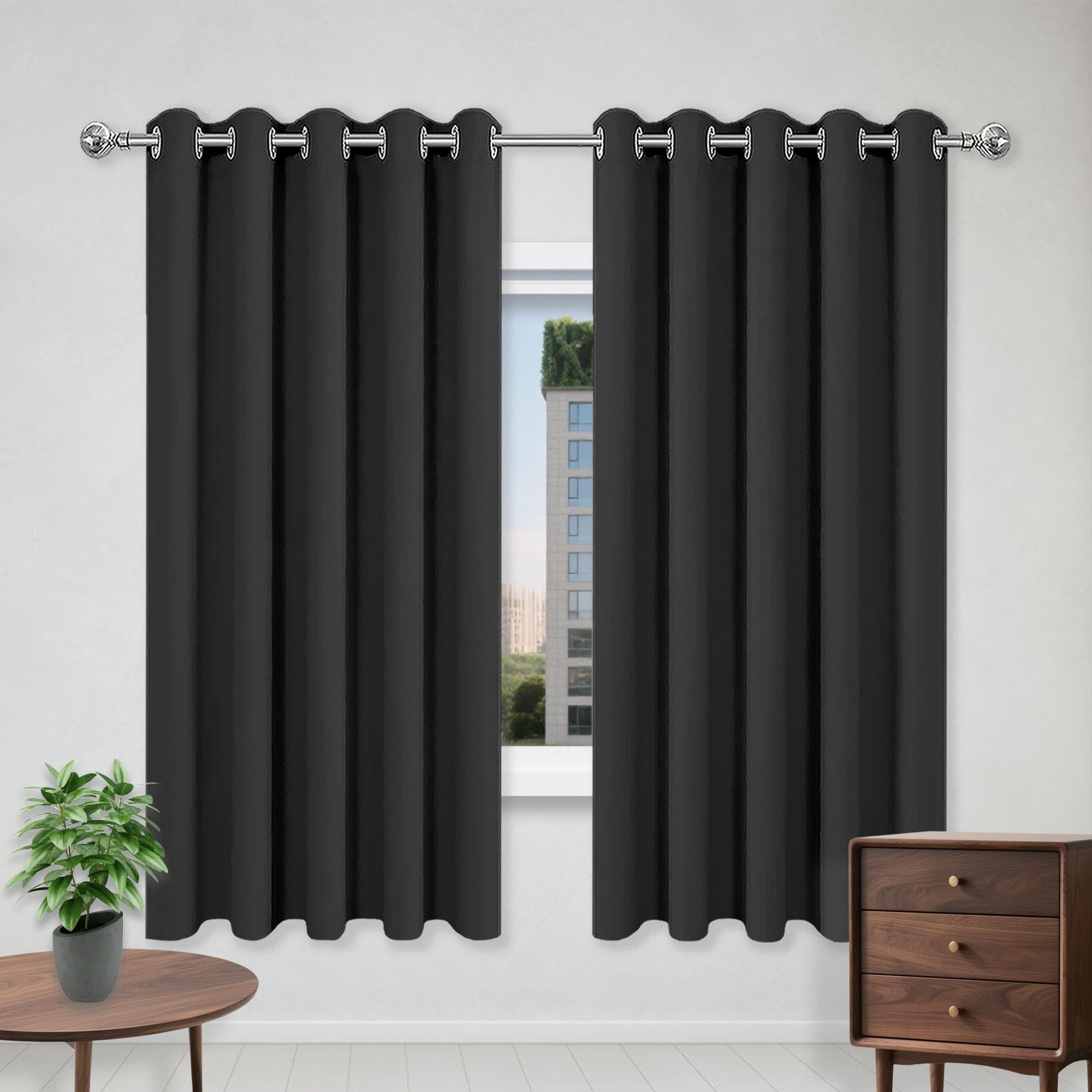 Rideaux occultants à oeillets noir 265x245 cm isolant pour chambre