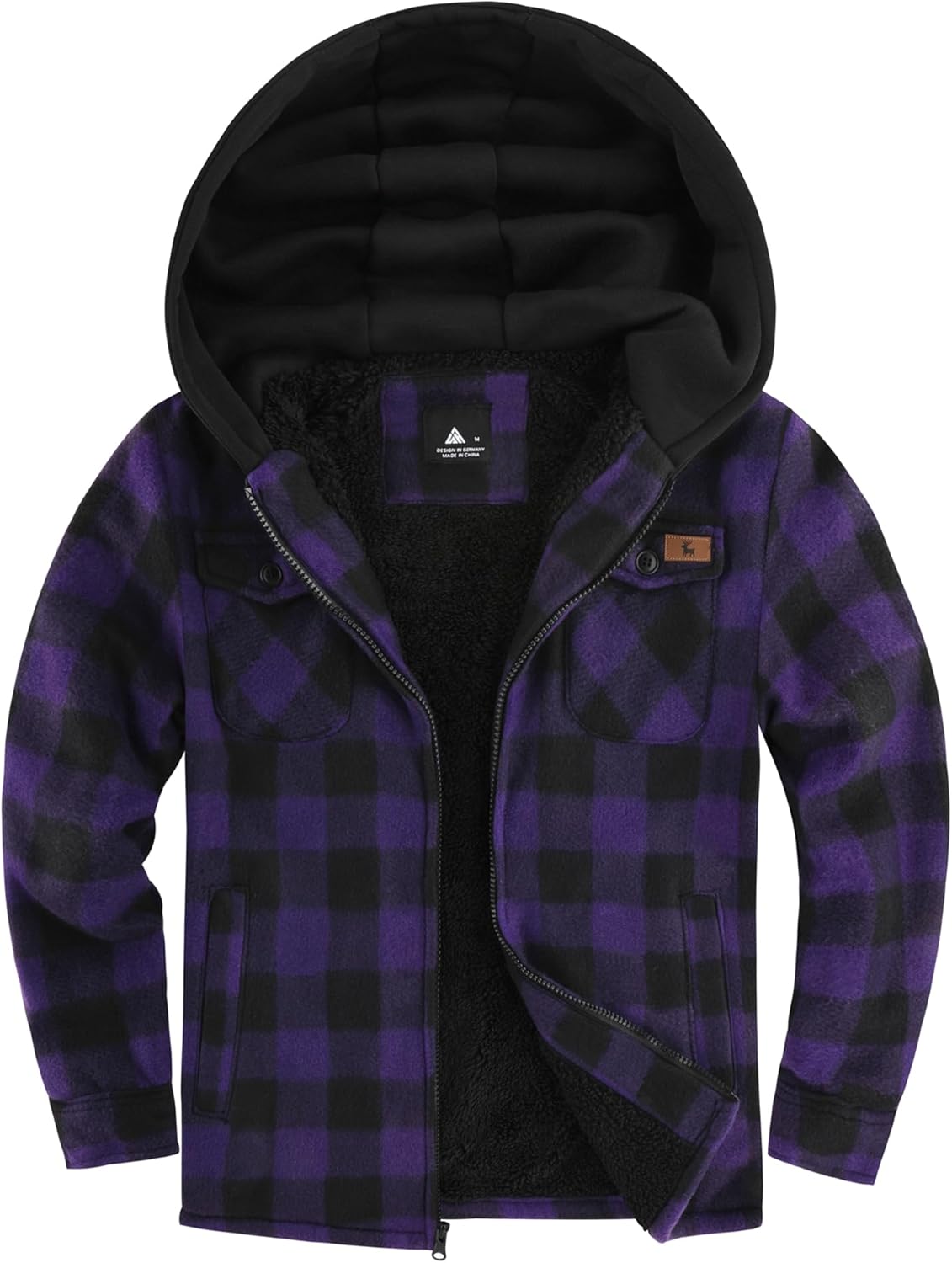 ZITY Boys Flannel Jacket Sherpa Lined Hoodies Zip Up Fleece Plaid Shirt Unisex Winter Coat Kids Outerwear 6-15 Years