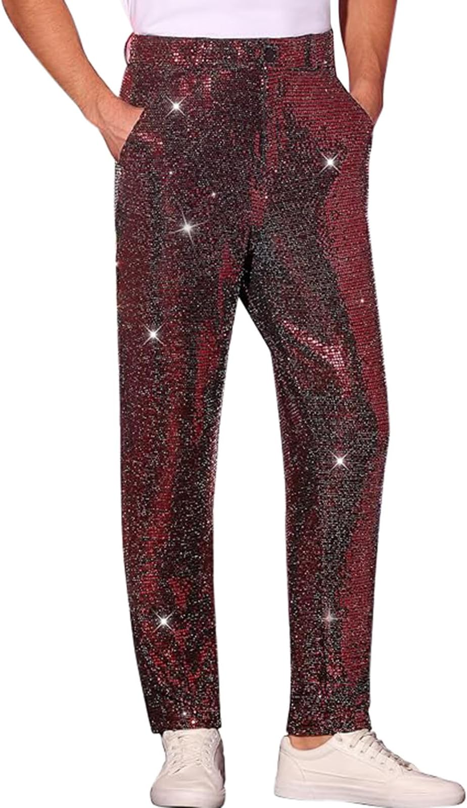 CocilaSequins Pants for Men's Party Shiny Sparkly Straight Leg Trousers Tech Mens Pull On Kimono Cardigan Men Black Cargo Jeans Women Work