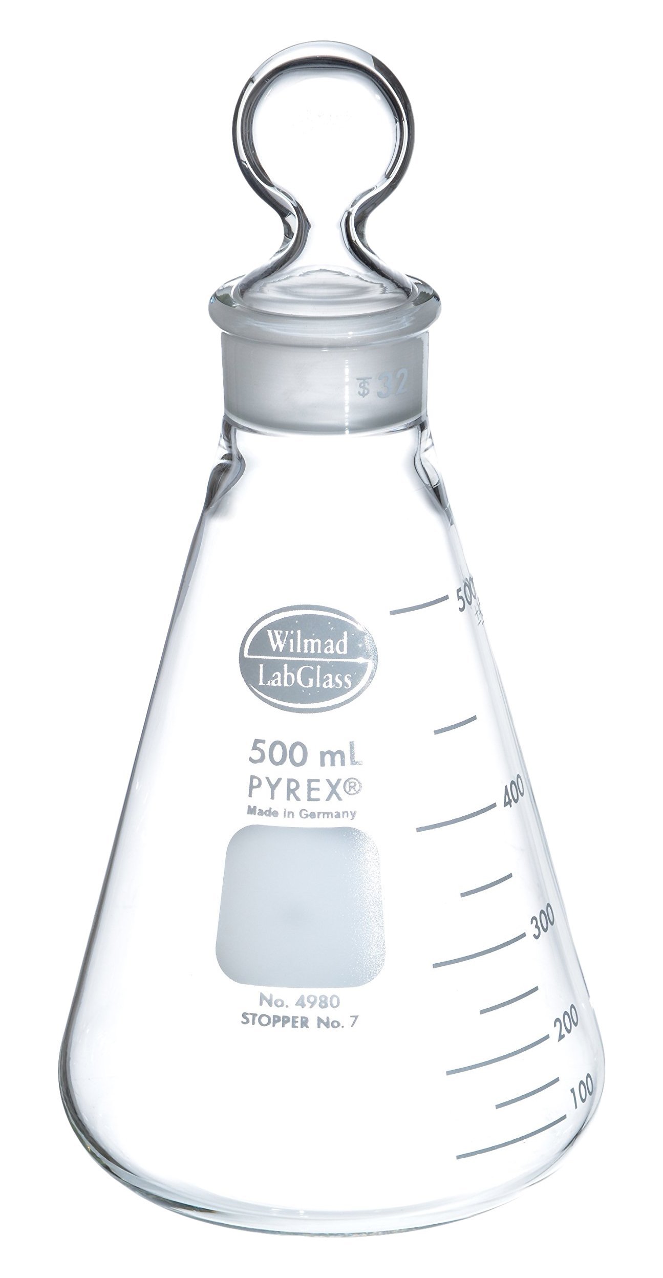 SP SciencewareWilmad Lg-7790-112 Erlenmeyer Flask, 500 Ml Capacity With Standard Taper, Stopper Number 32